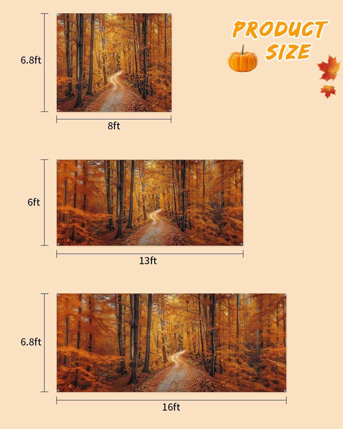 Autumn Forest Orange Leaves Garage Door Cover 7x8ft