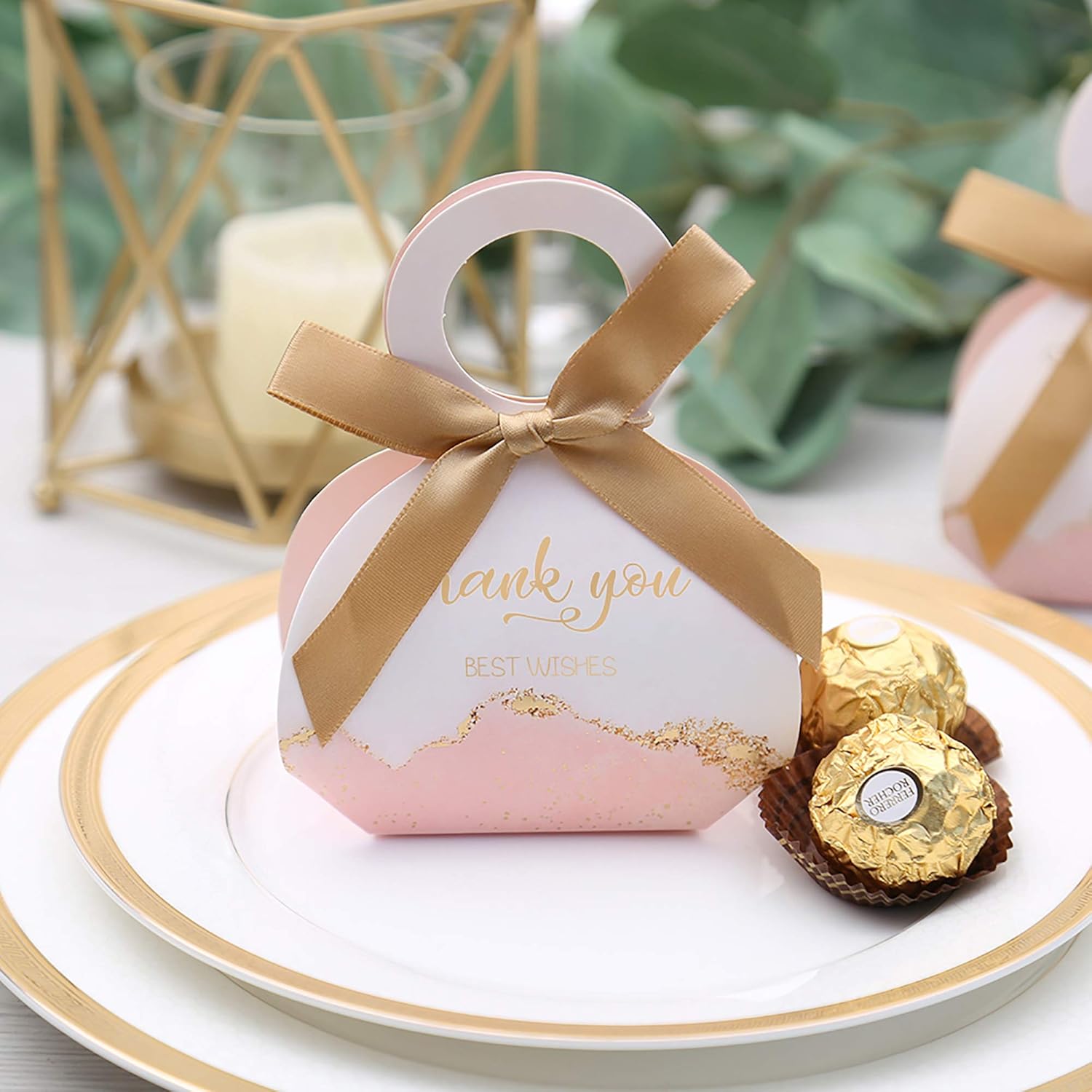 DORIS HOME 50 Pcs Pink Wedding Favor Boxes with Ribbons