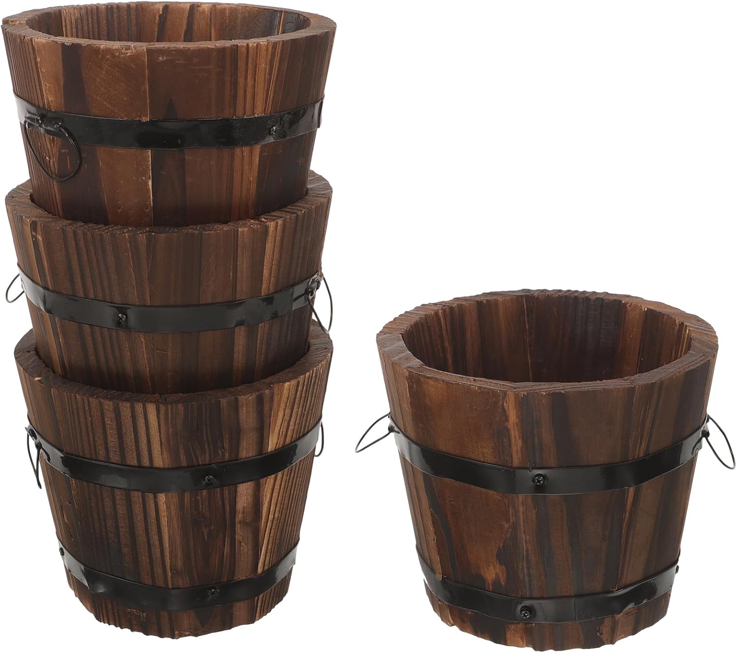 BESPORTBLE Rustic Wooden Barrel Planters 4pcs