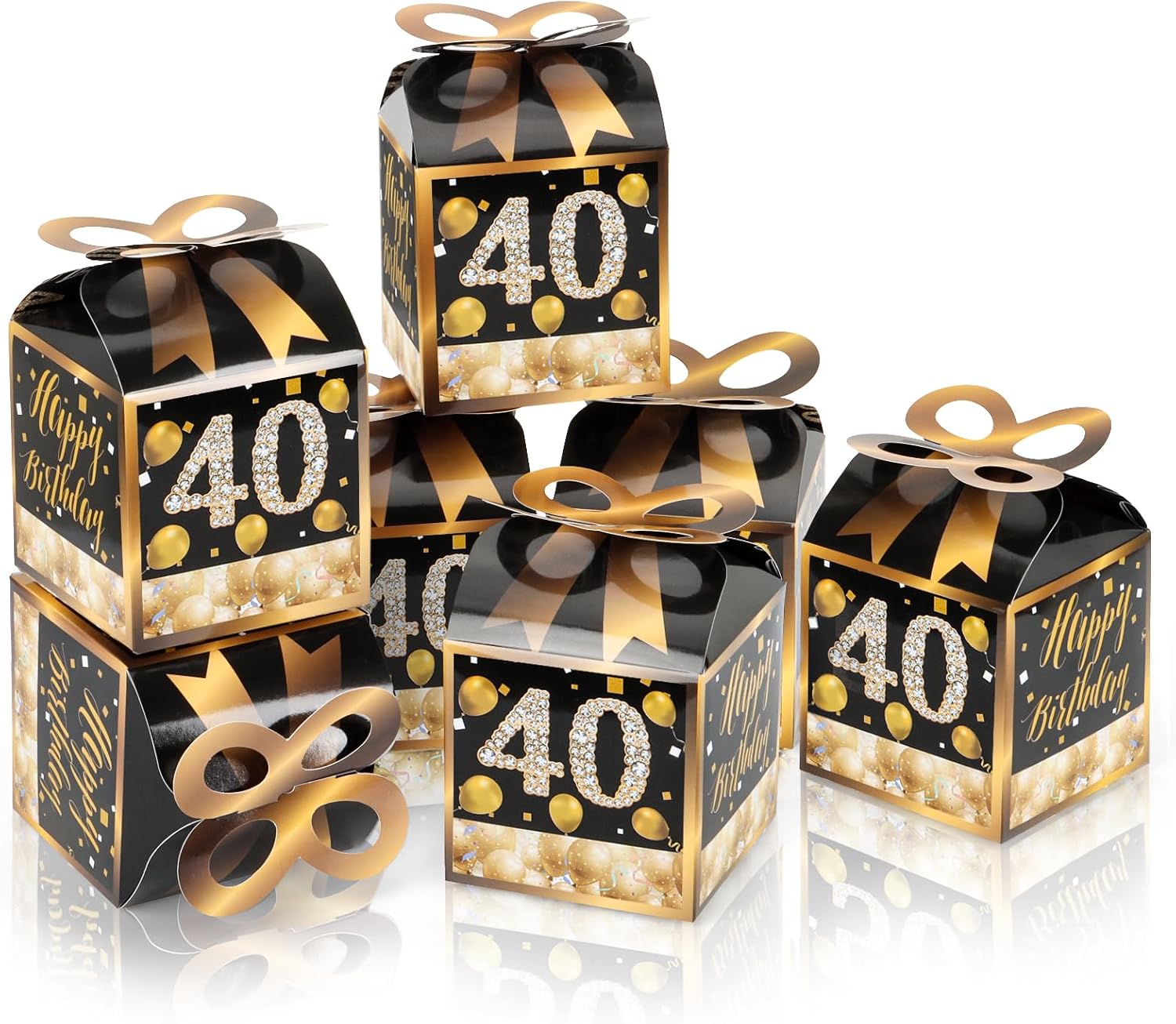 50 Gold Themed Square Birthday Favor Boxes