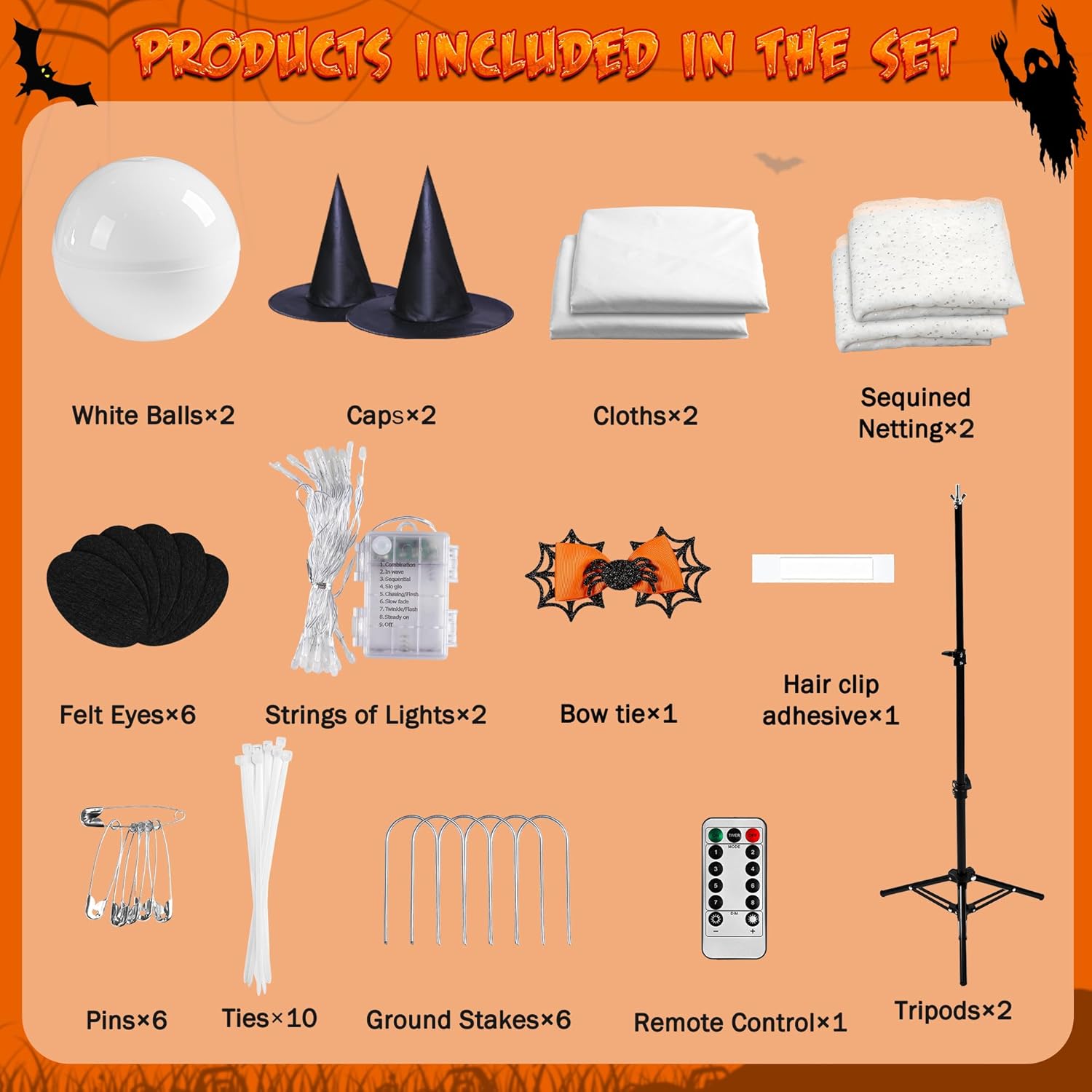 2Packs Halloween Ghost Decorations with Remote Control String Lights