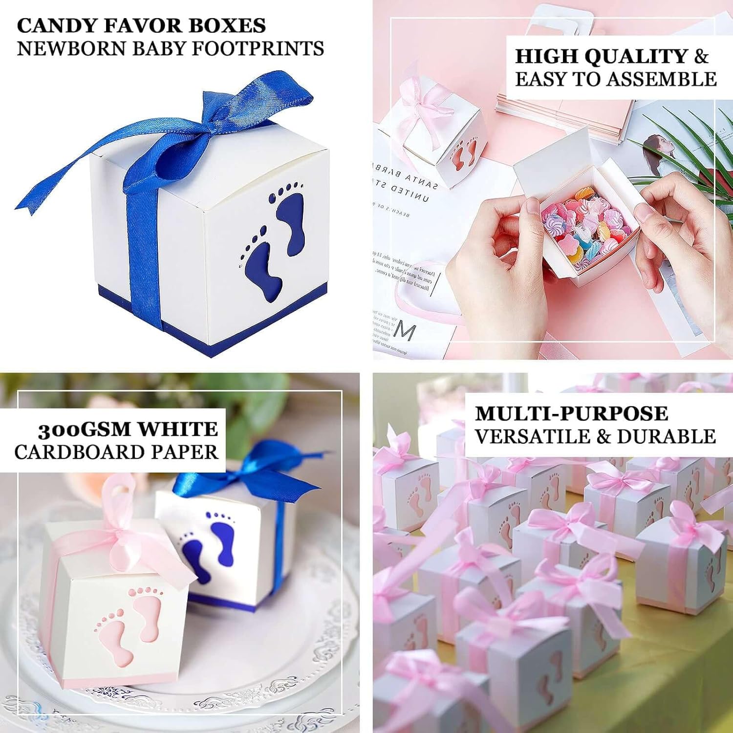Efavormart 25 Pack Baby Footprint Candy Boxes with Ribbons