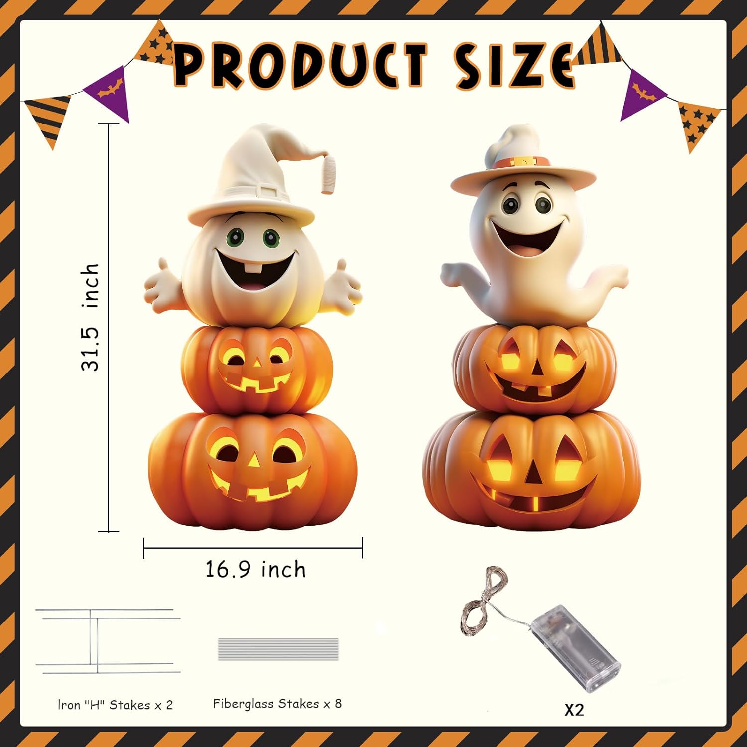 2Pcs 40FT Ghost Halloween Decorations with Stakes
