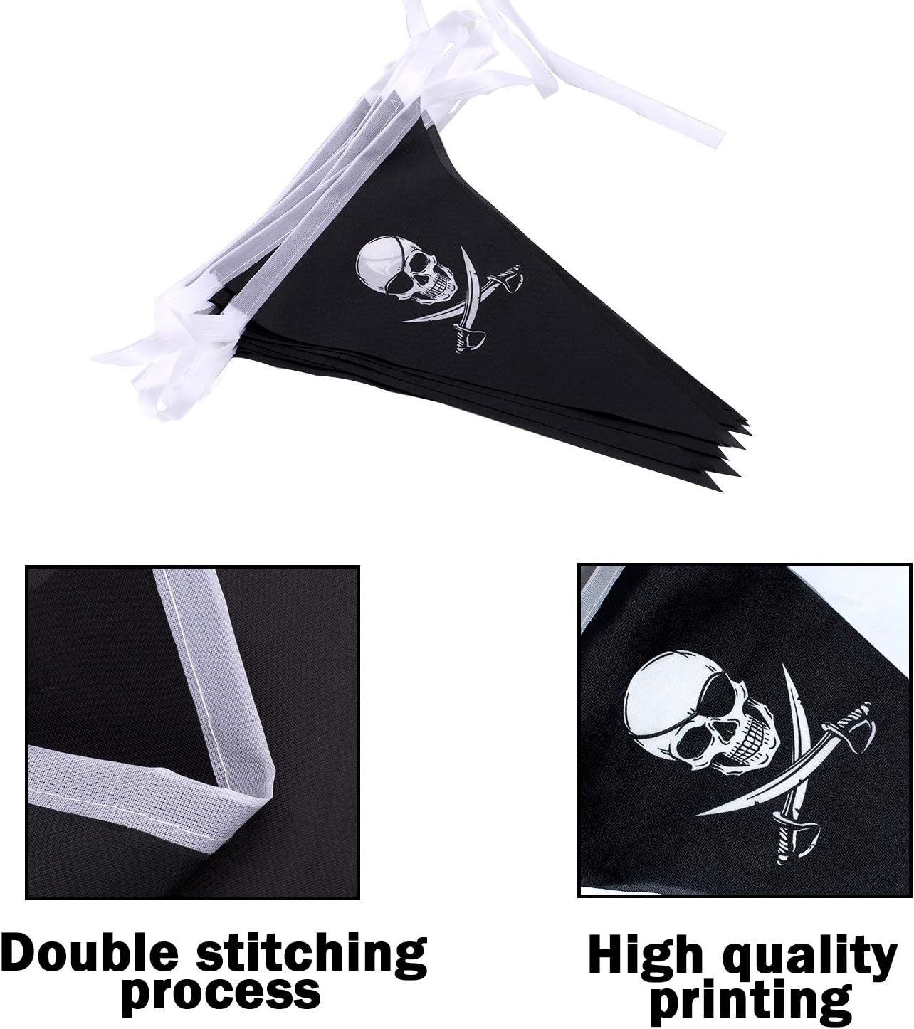 Whaline 315ft Halloween Skull Pirate Flags Bunting