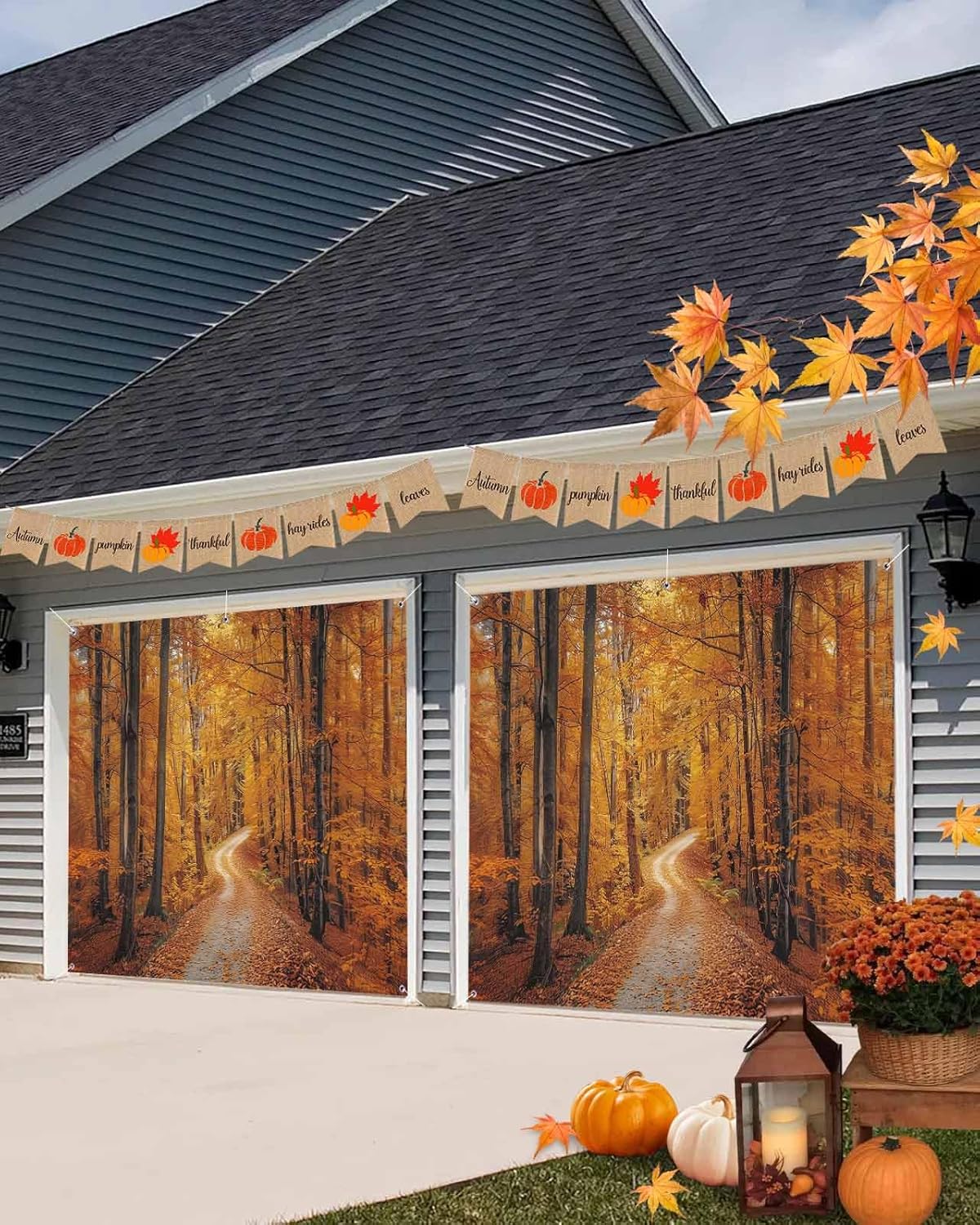 Autumn Forest Orange Leaves Garage Door Cover 7x8ft