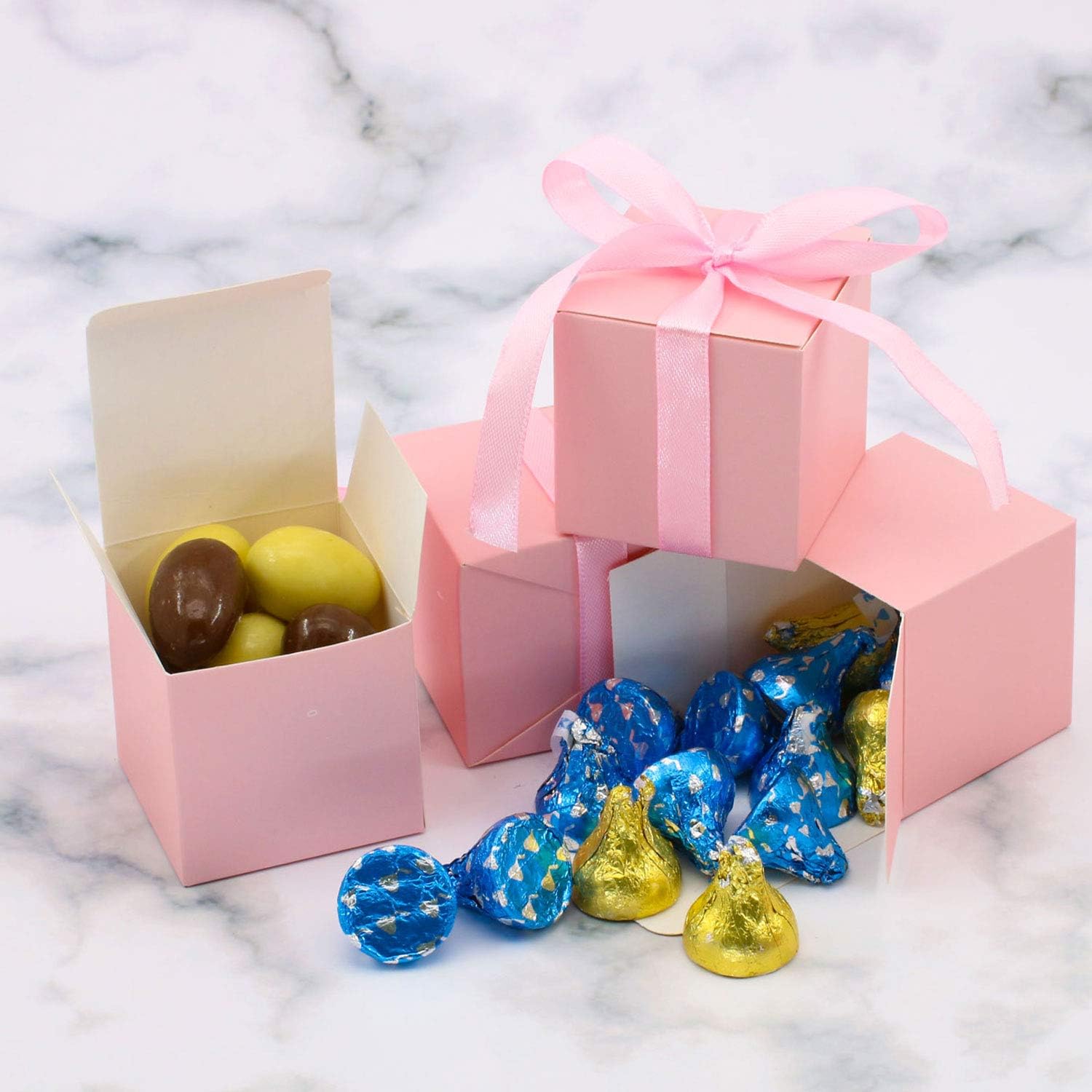 KPOSIYA 100 Pack White Gift Boxes with Ribbons