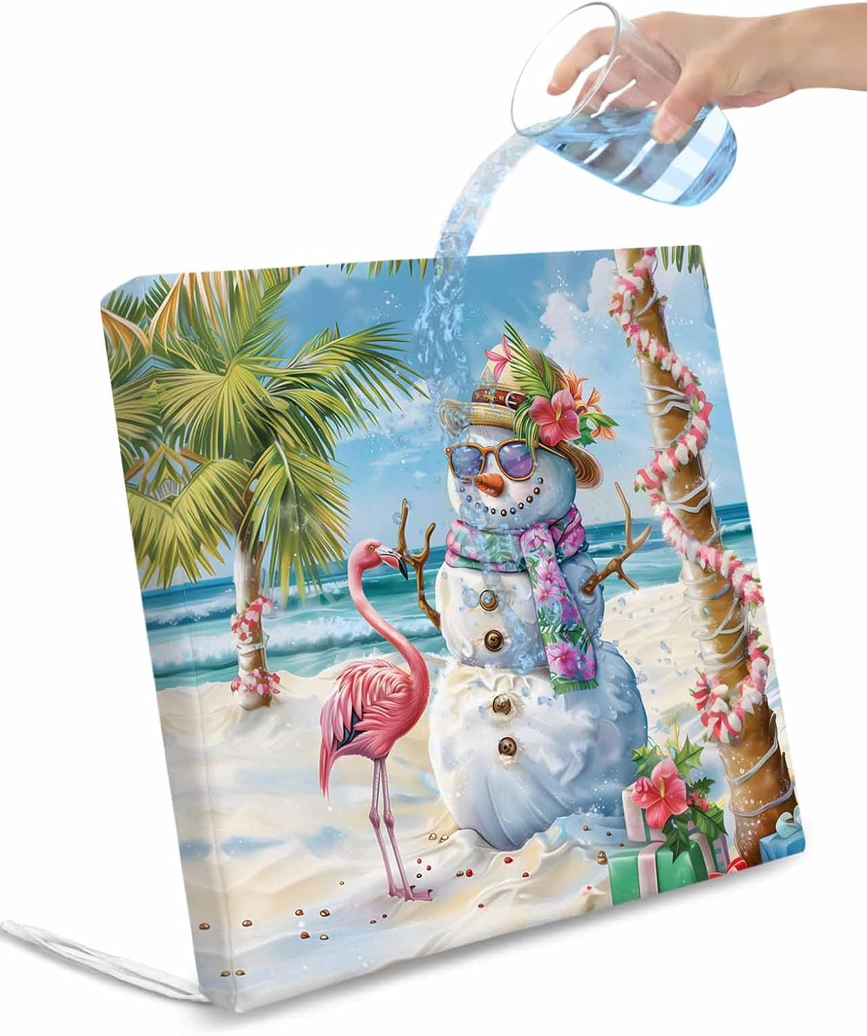 Hokiten Coastal Snowman Christmas Cushion Chair Cover Set of 4