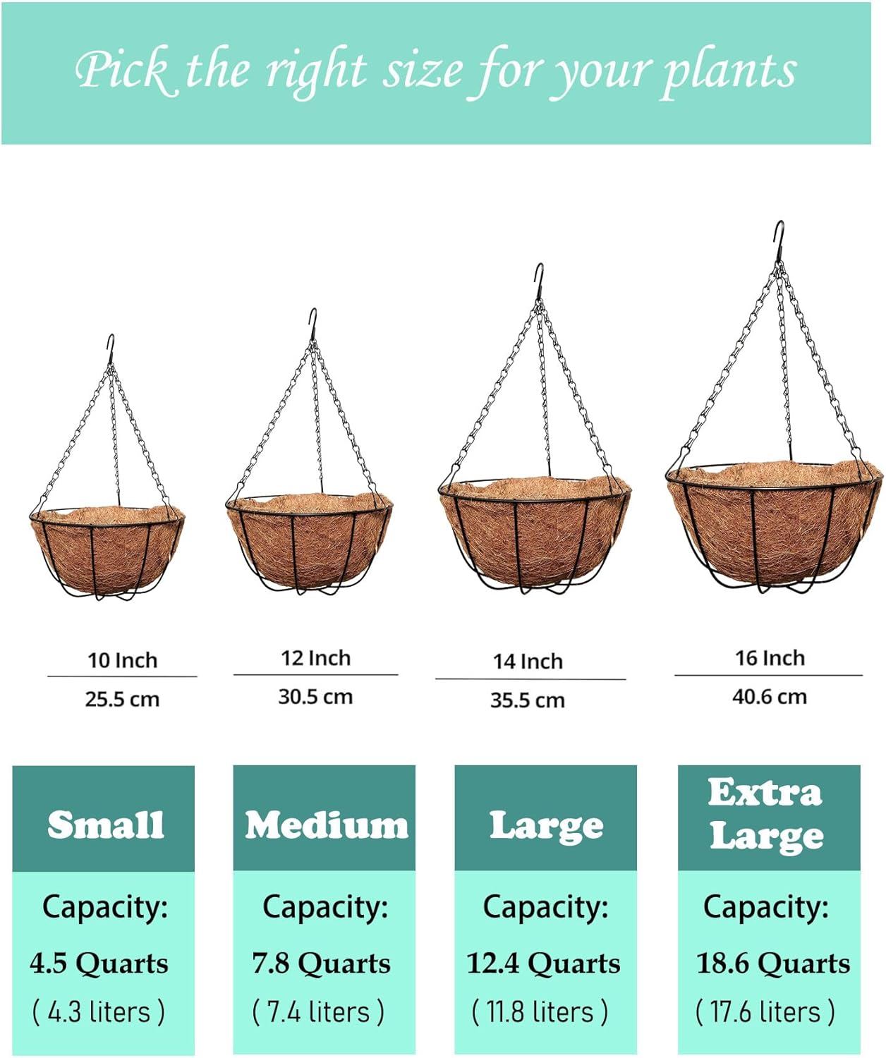 MTB Supply 14 Inch Hanging Planters with Coco Liner Pack of 4
