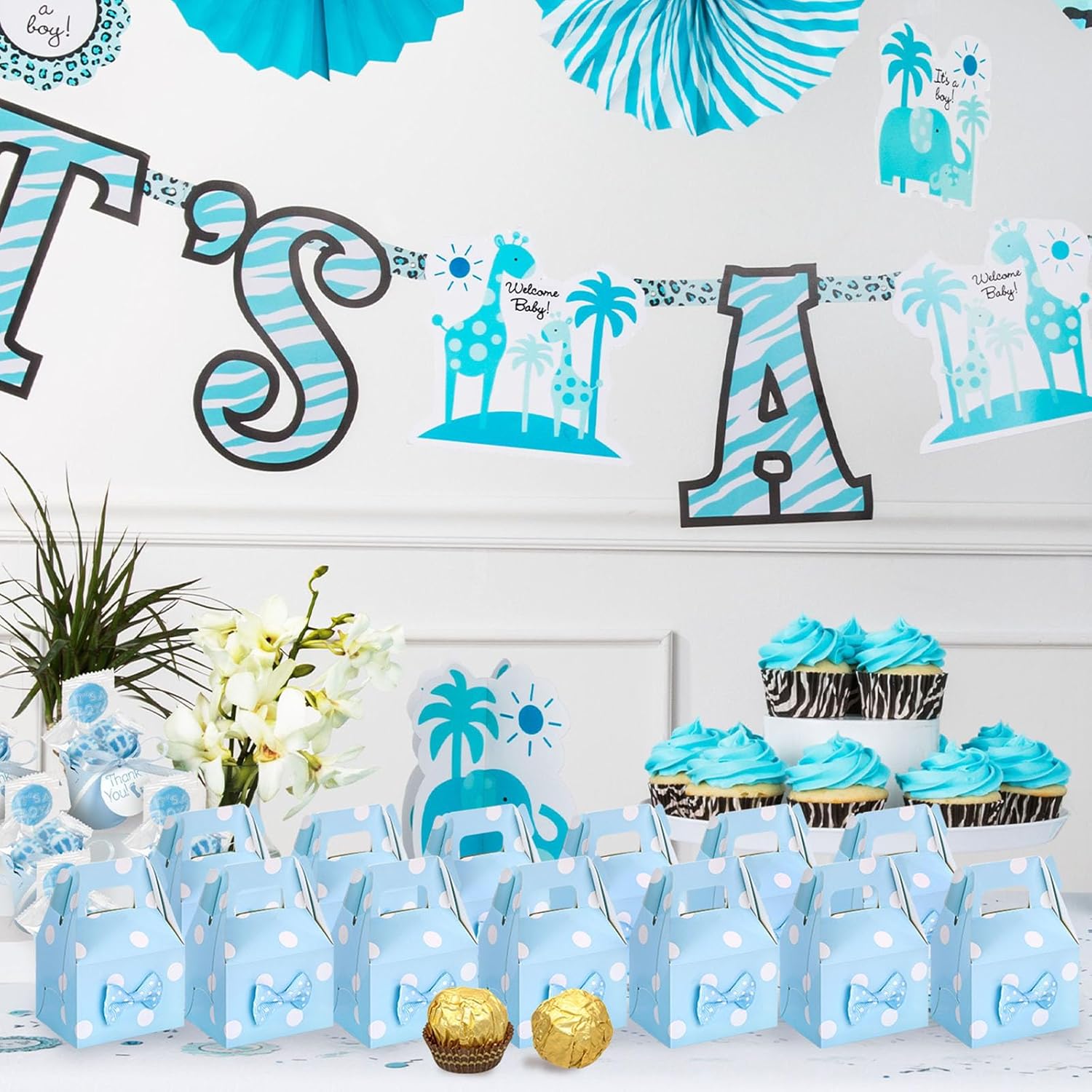 VGOODALL 30PCS Blue Polka Dot Favor Boxes