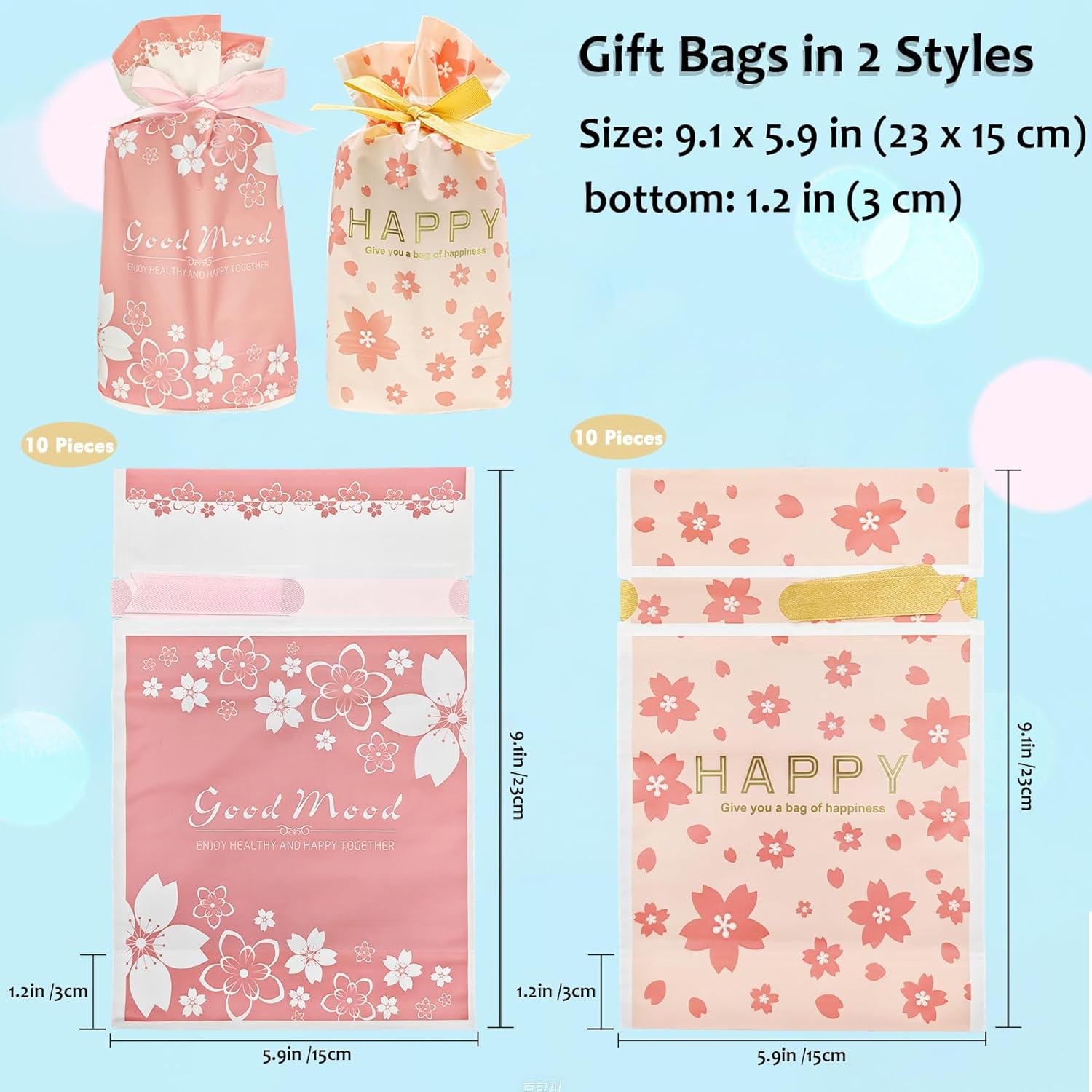 Bomvabe 20 Small Gift Bags with Drawstring 9 x 6 Pattern Blossom