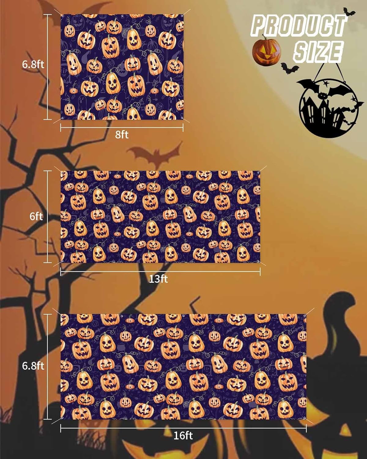 Funny Orange Pumpkin Garage Door Cover 7x8ft with Hanging Rings