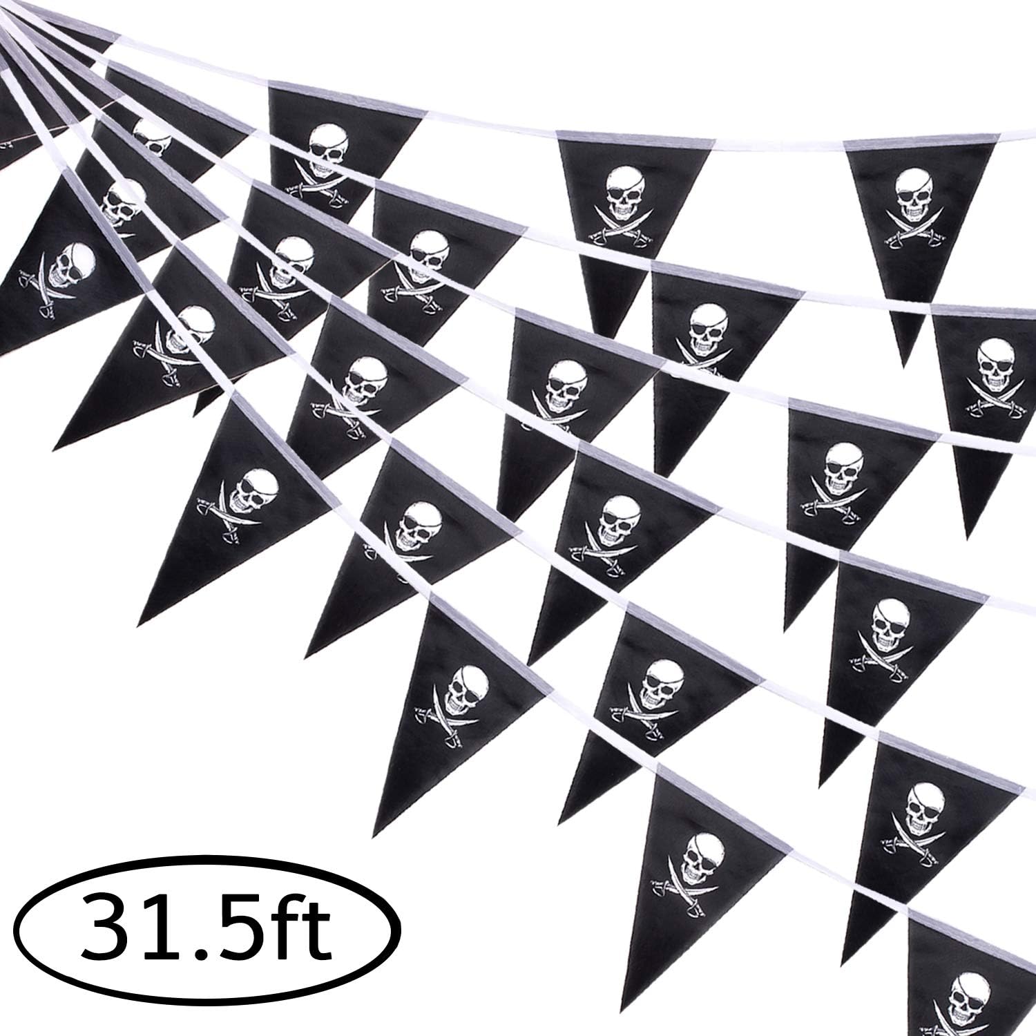Whaline 315ft Halloween Skull Pirate Flags Bunting