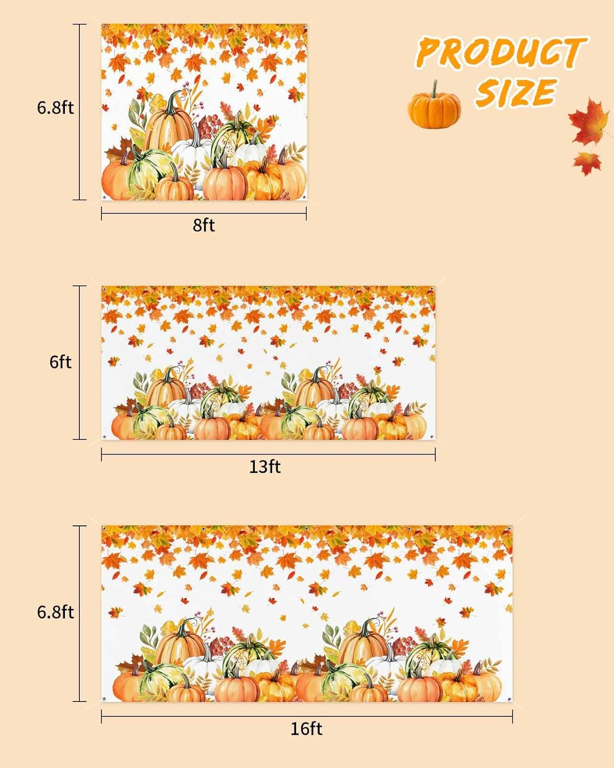Thanksgiving Pumpkin Maple Leaves Garage Door Cover 7x8ft