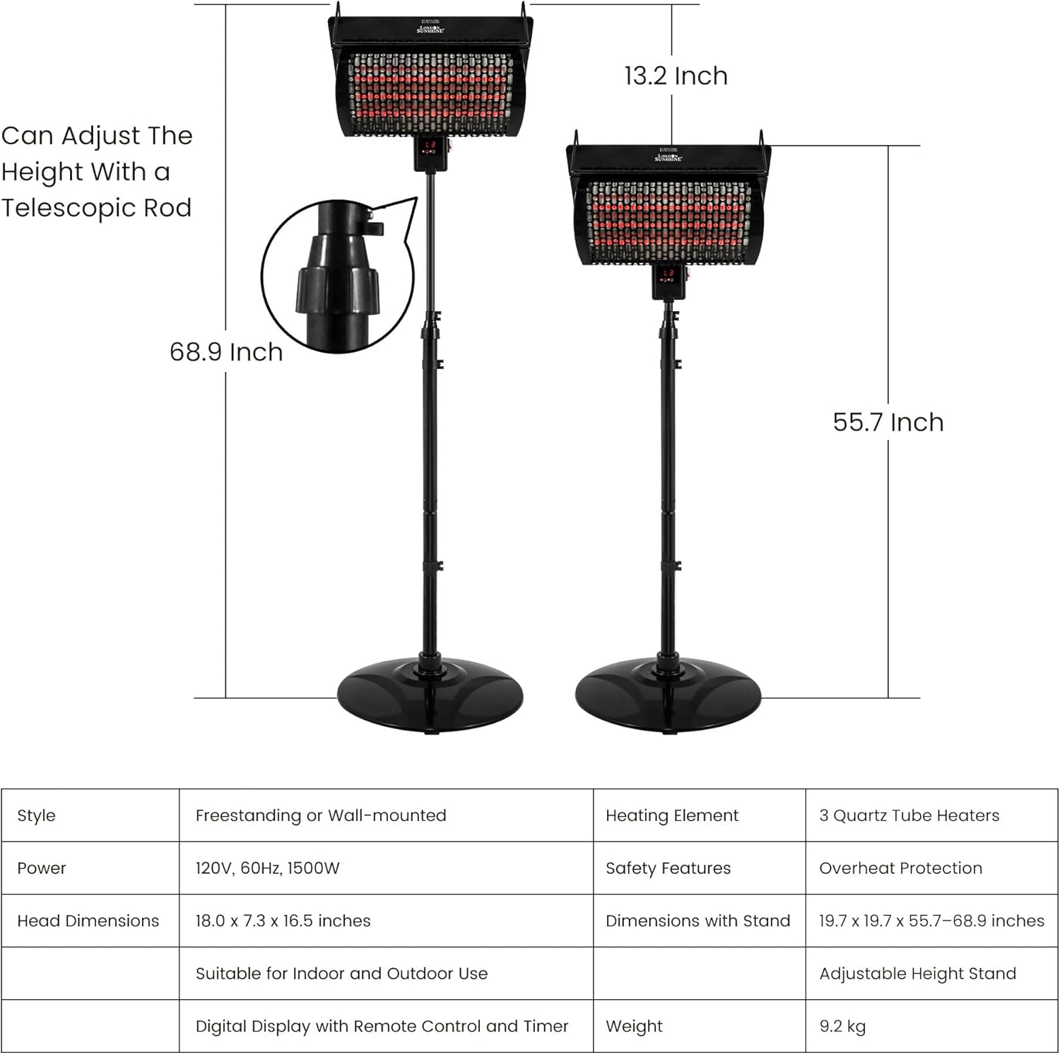London Sunshine 1500W Electric Patio Heater with Remote Control