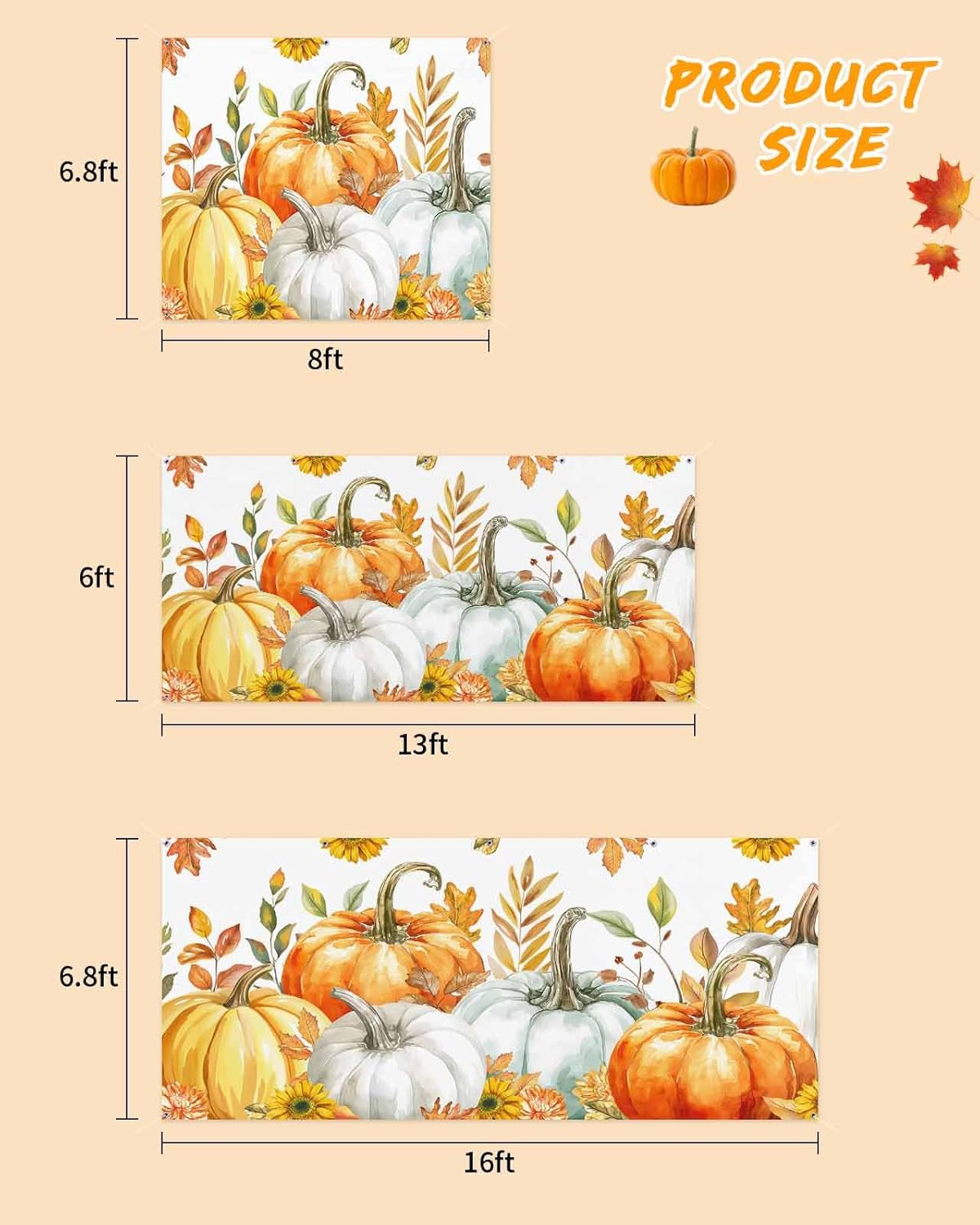 Thanksgiving Fall Pumpkin Floral Garage Door Cover 7x8ft