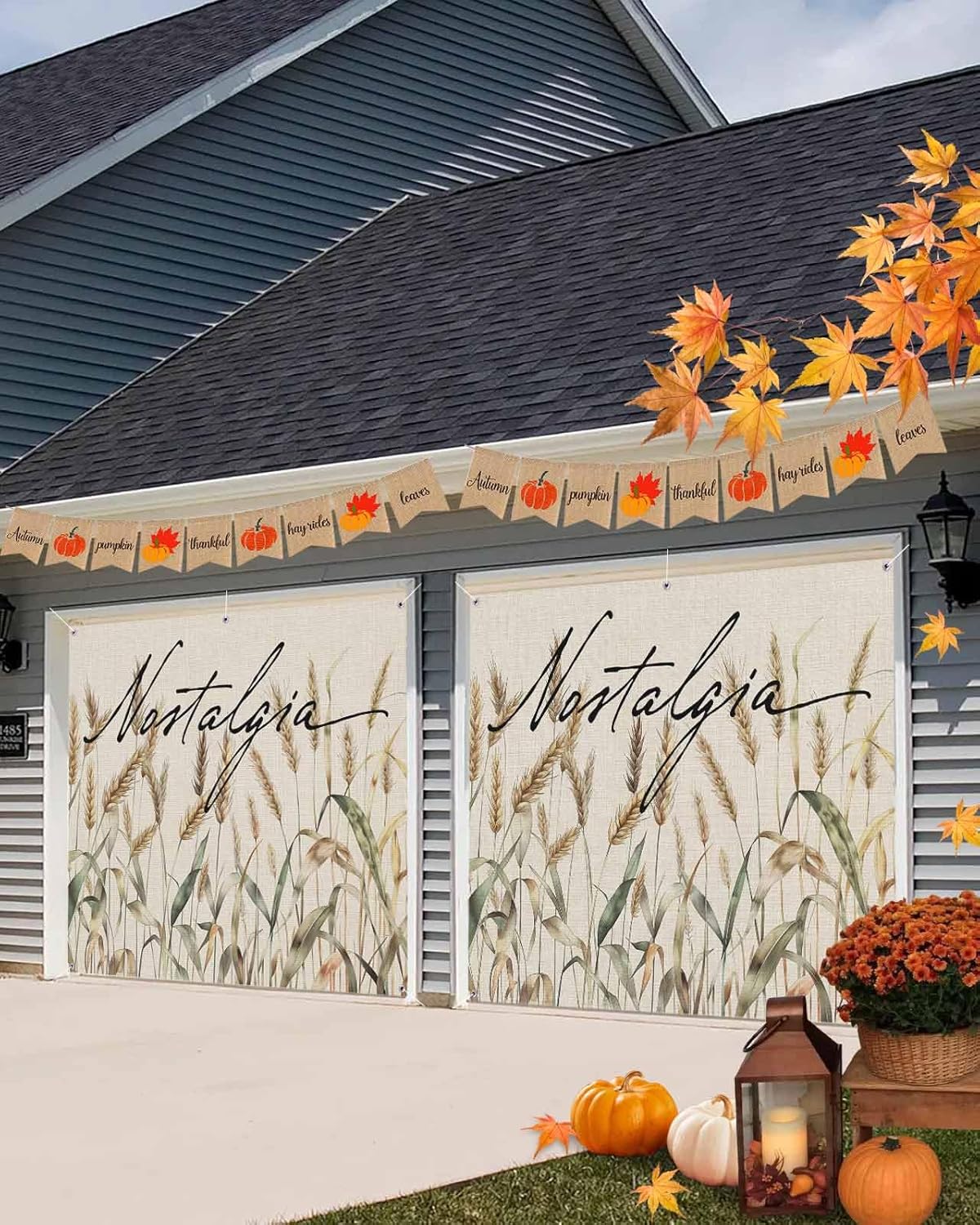 IDOWMAT Autumn Wheat Spikelets Garage Door Cover 7x8ft