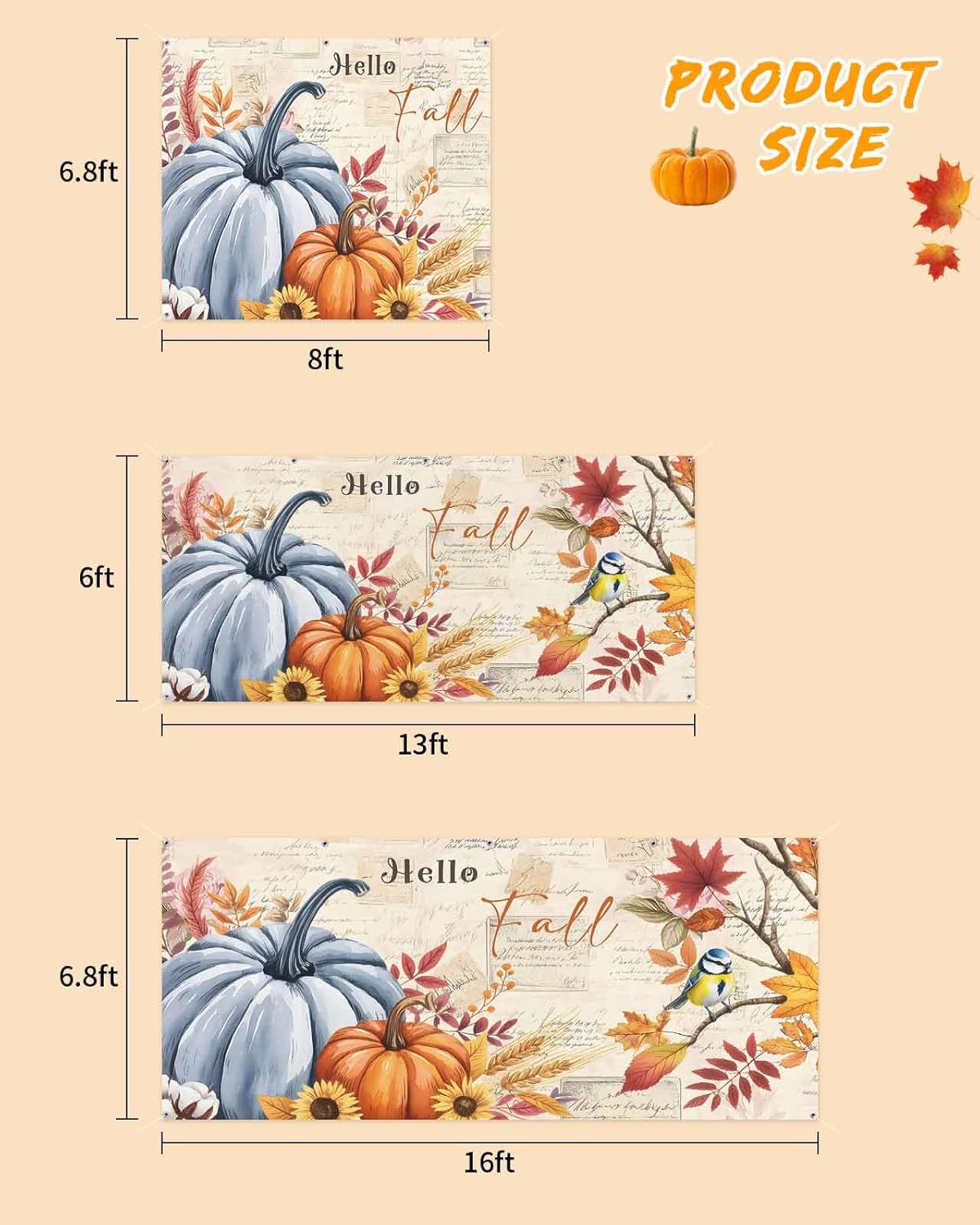 Fall Garage Door Banner 7x8 ft Hello Pumpkin Decor