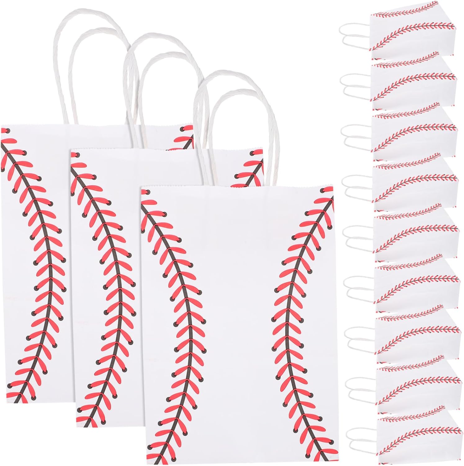 SHOWERORO 12pcs White Kraft Paper Baseball Party Bags