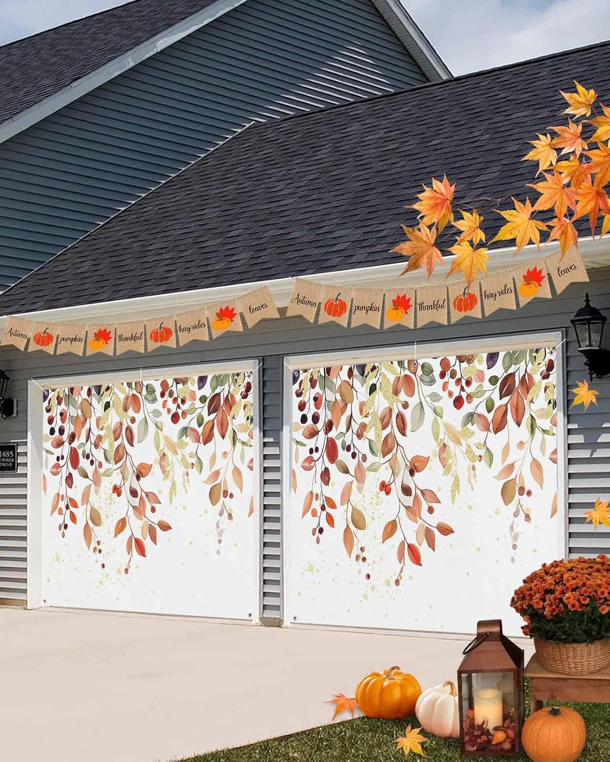 Watercolor Fall Leaves Garage Door Cover 7x8ft