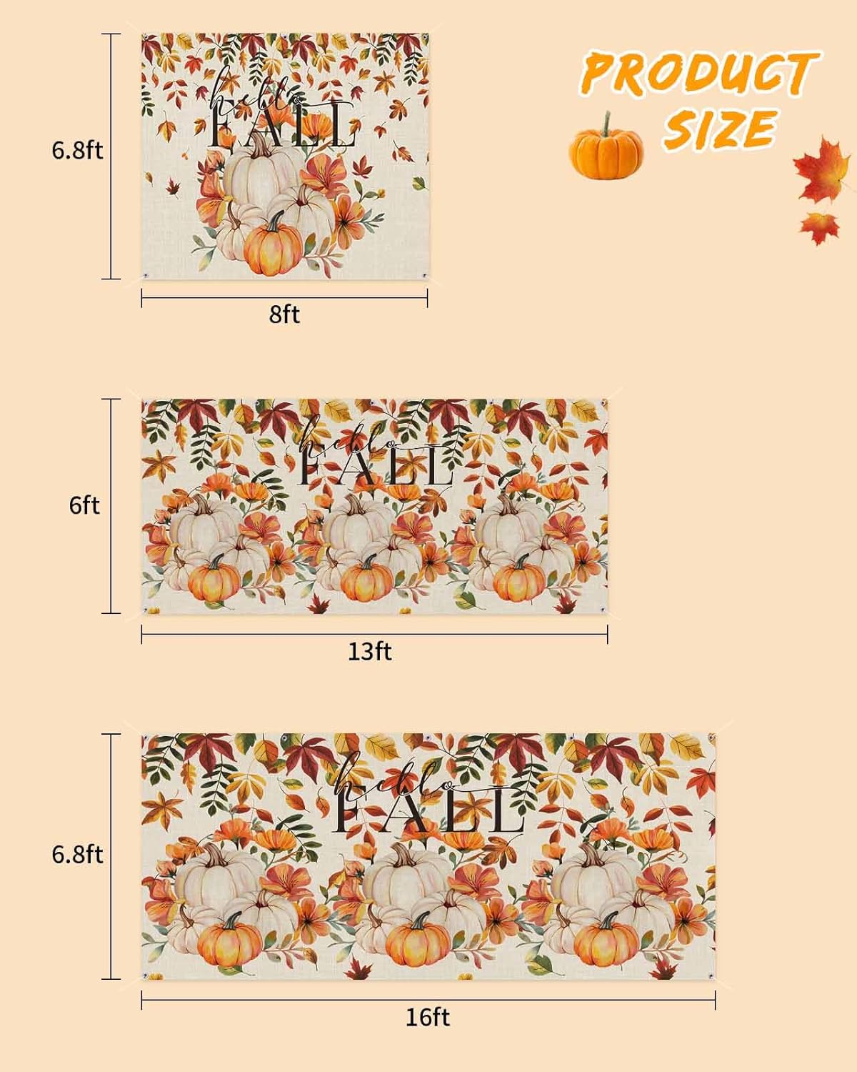 Autumn Orange Pumpkin Leaves Garage Door Cover 7x8ft