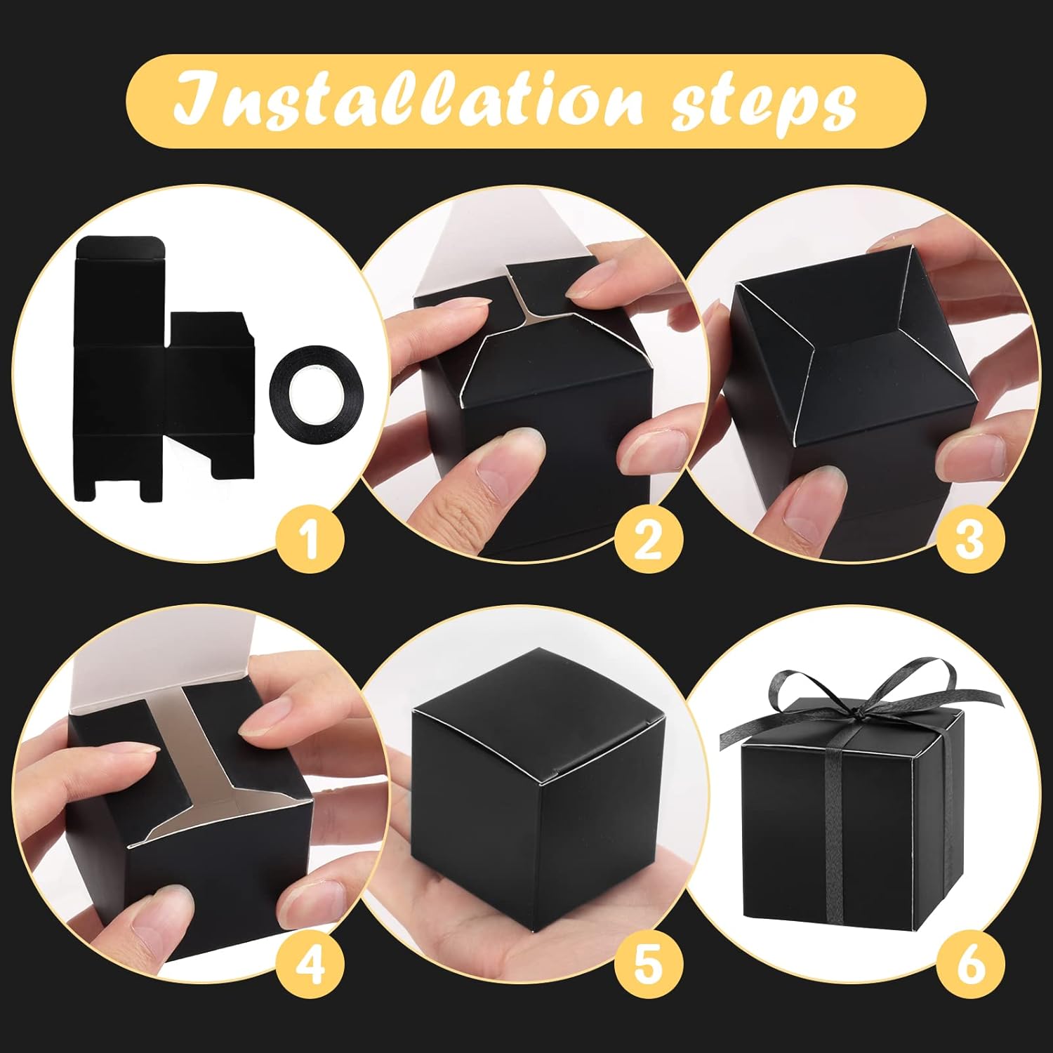 Hooqict 100pc Black Gift Boxes with Ribbons