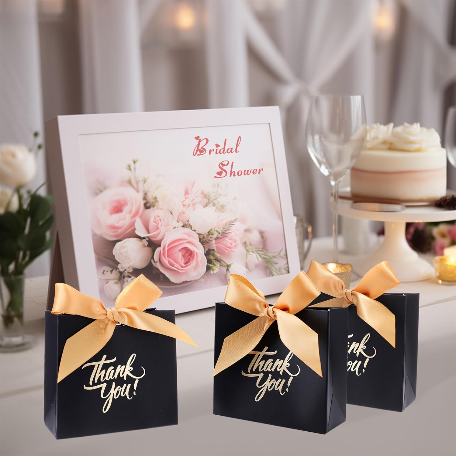 Yoption 50 Pcs Wedding Favor Boxes with Gold Bow