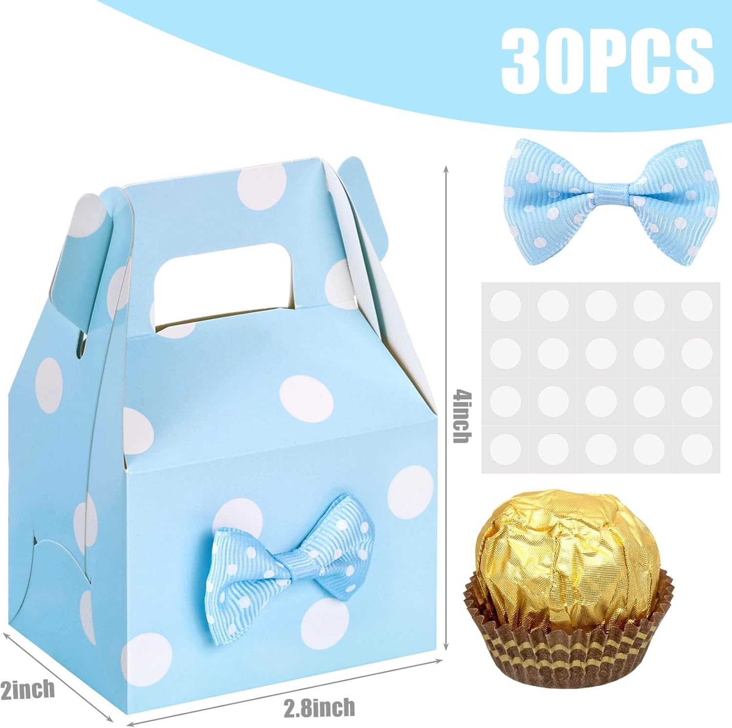 VGOODALL 30PCS Blue Polka Dot Favor Boxes