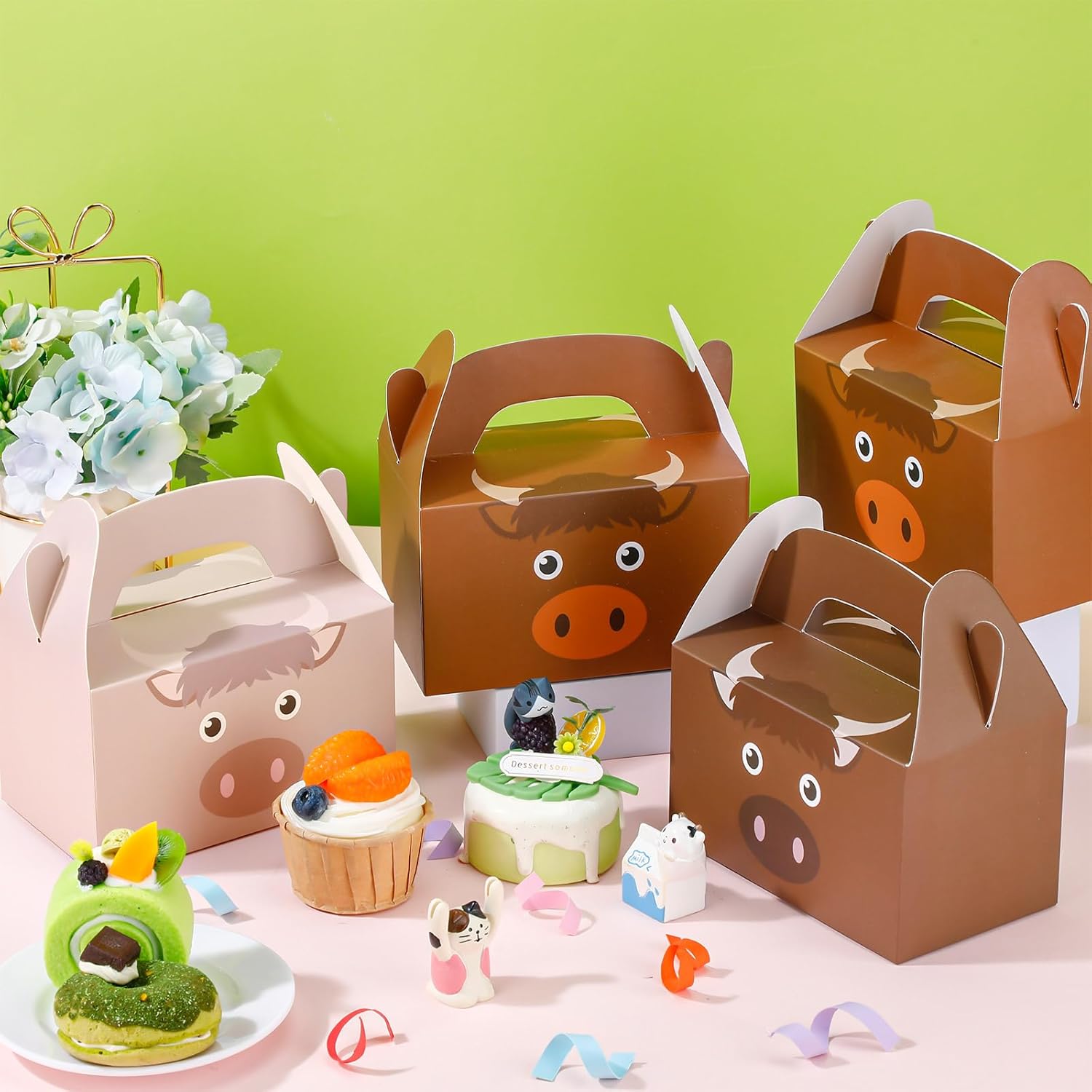 Cholemy 24 Pcs Cow Print Treat Boxes for Cowboy Birthday Party Supplies