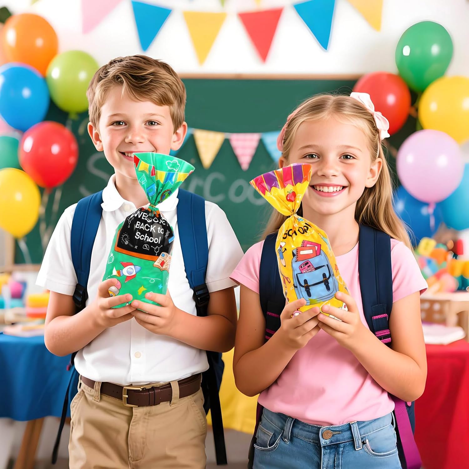 100 Pieces Back to School Cellophane Bags with Twist Ties