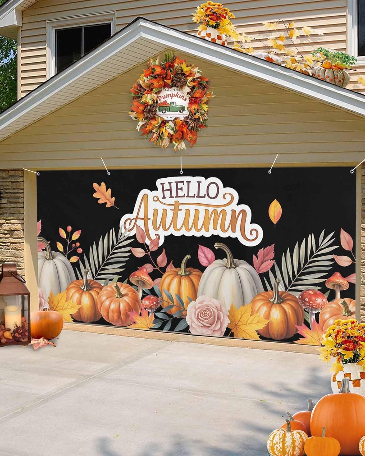 Hello Autumn Garage Door Cover 7x8ft with Grommets