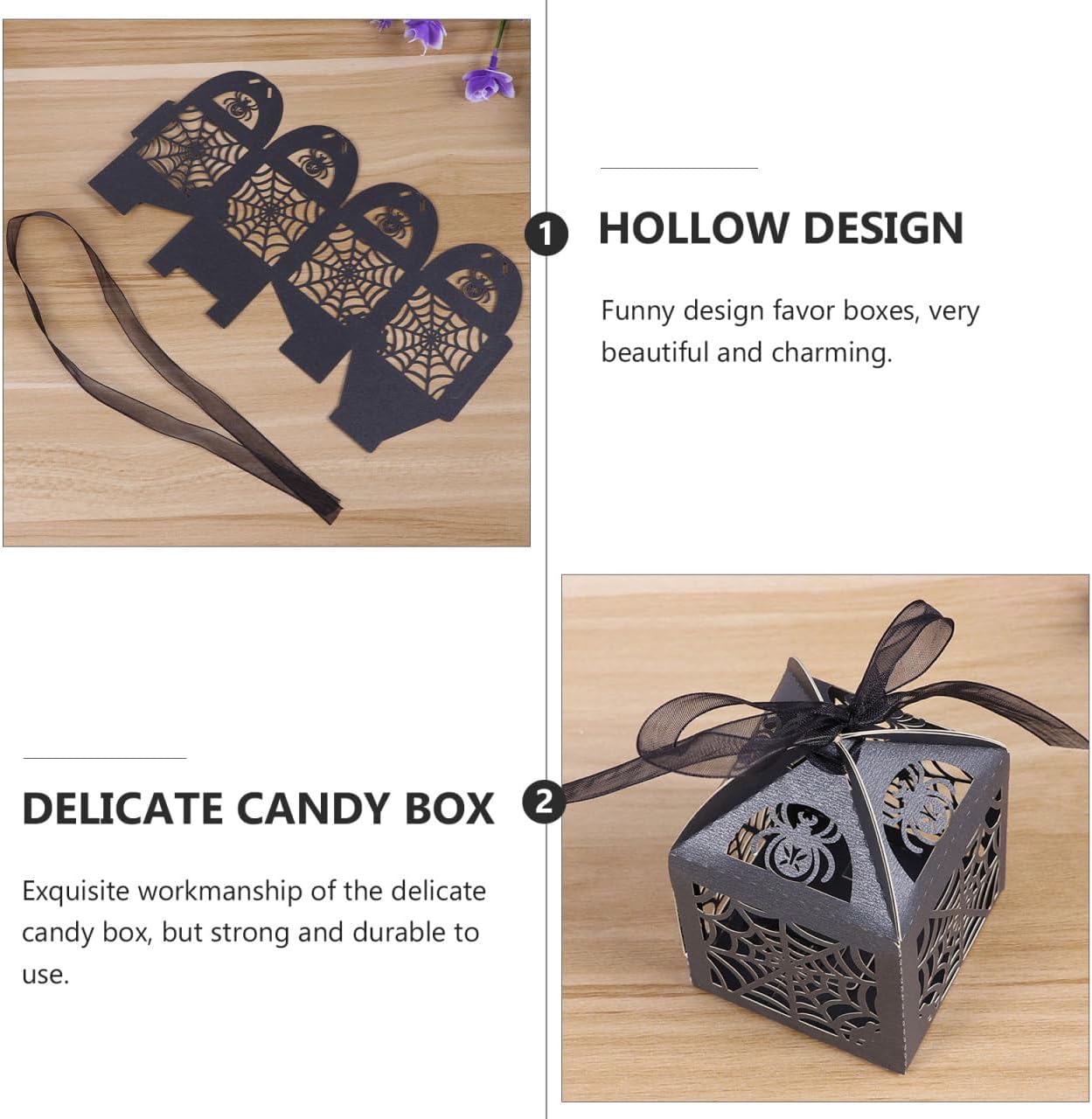 BESTOYARD 50Pcs Halloween Favor Boxes with Ribbons