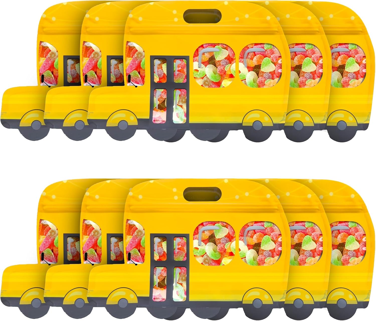 12Pcs Yellow School Bus Goodie Bags with Handles Ziplock