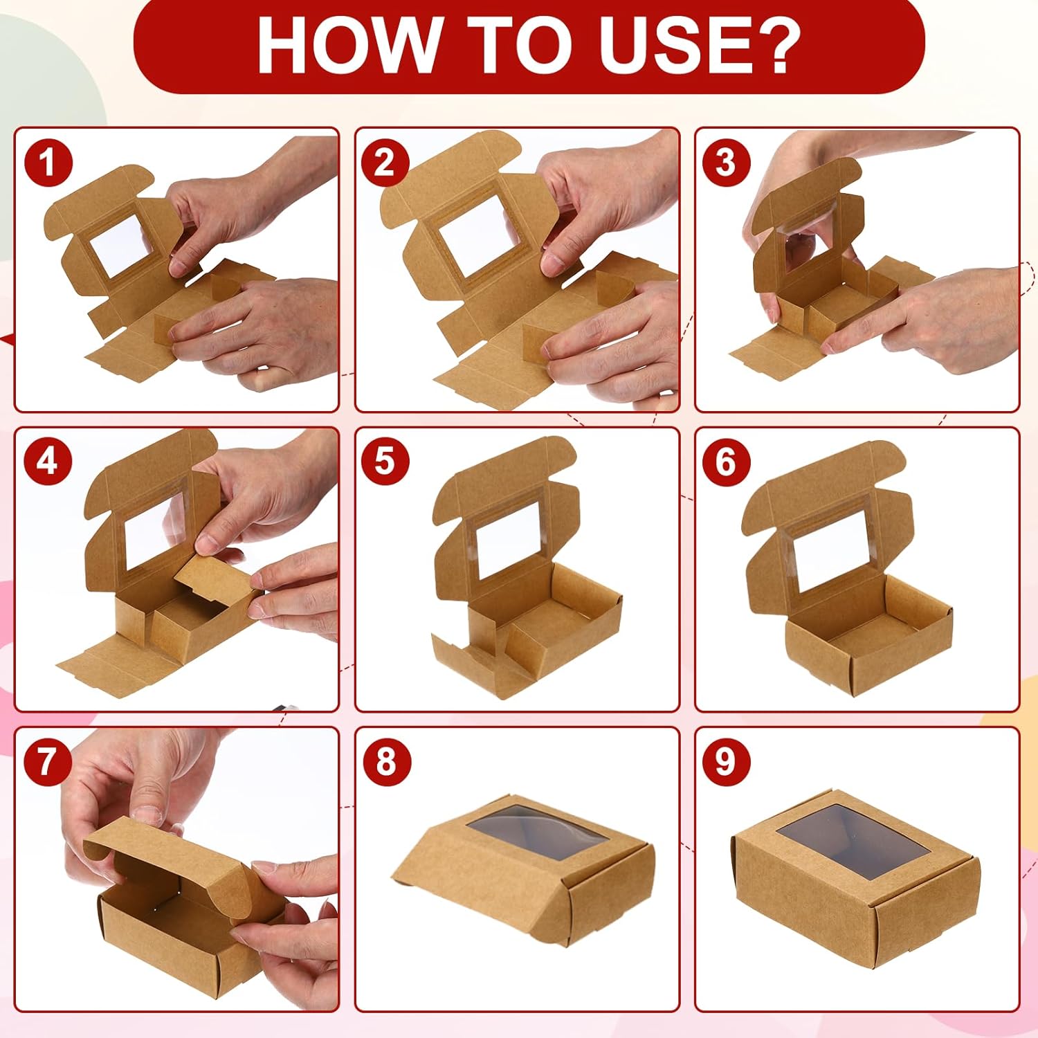 PATIKIL 34x24x12 Inch Rectangle Kraft Gift Boxes with Window 30 Pack