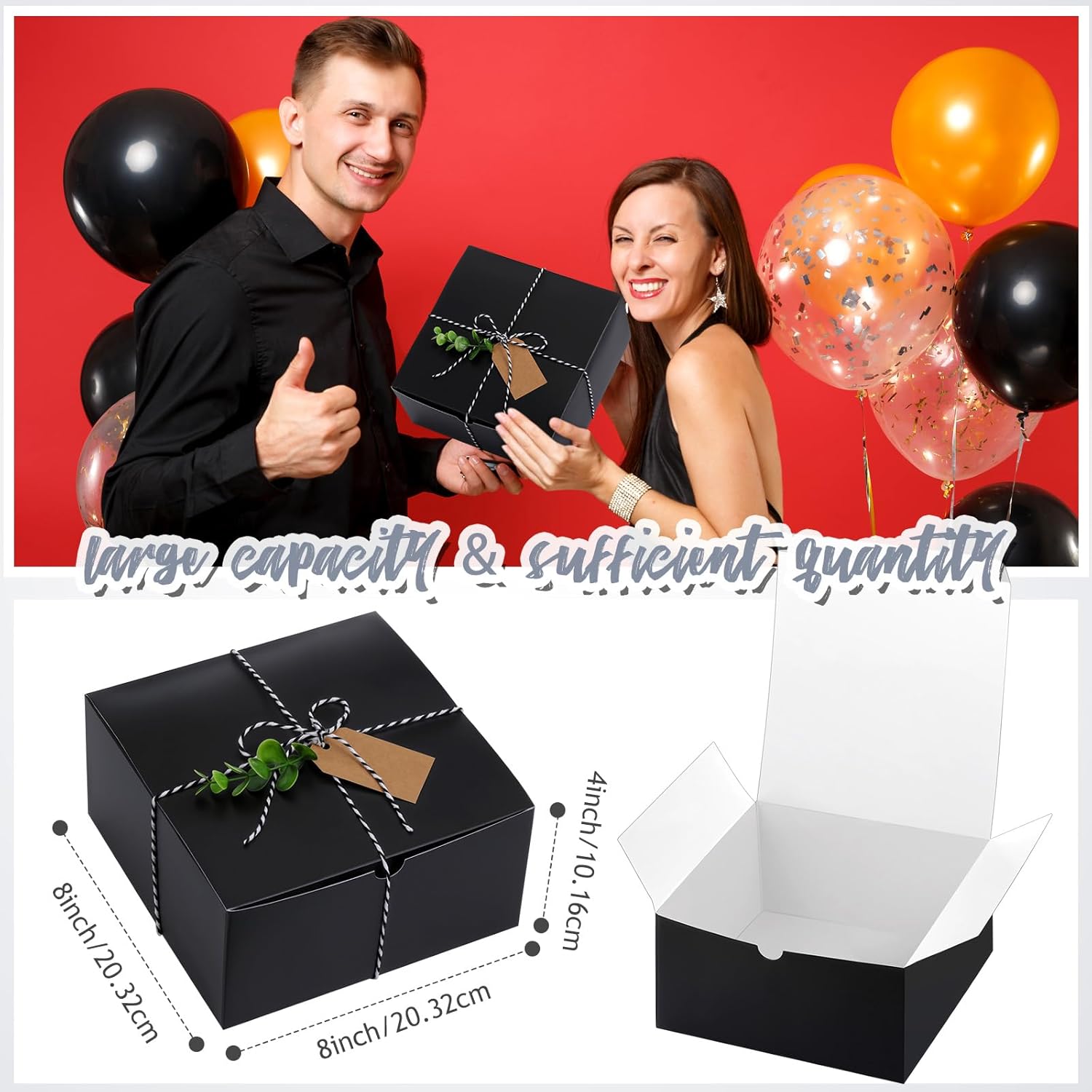Crtiin 8 Pack Black Gift Boxes with Lids for Wedding Gifts