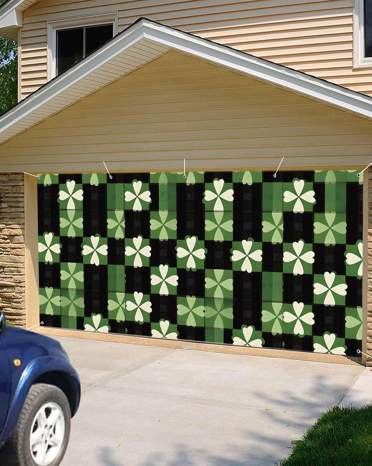 7x8ft St Patricks Day Plaid Garage Door Cover with Grommets