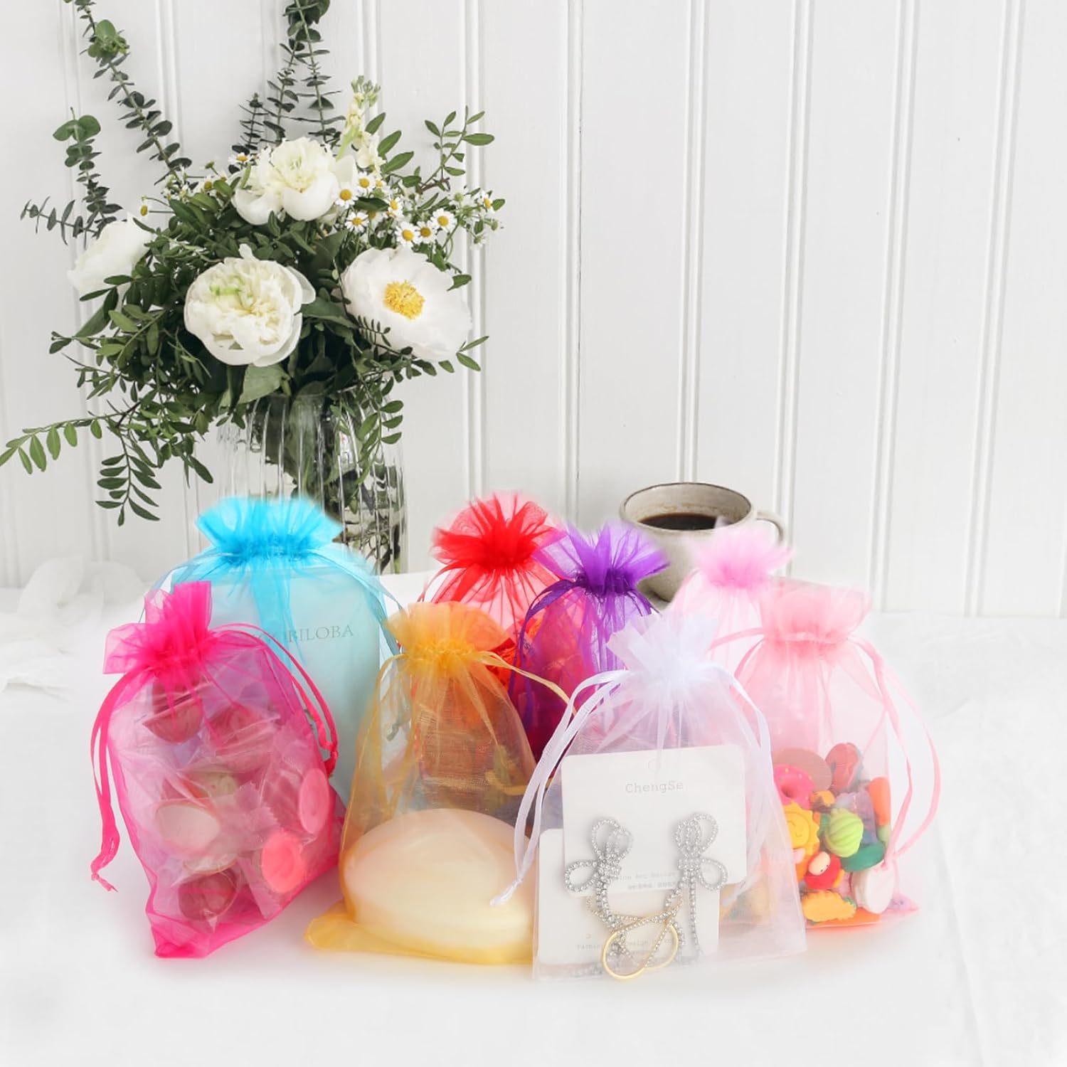 100PCS Multicolor Organza Bags 4x6 Inches Drawstring