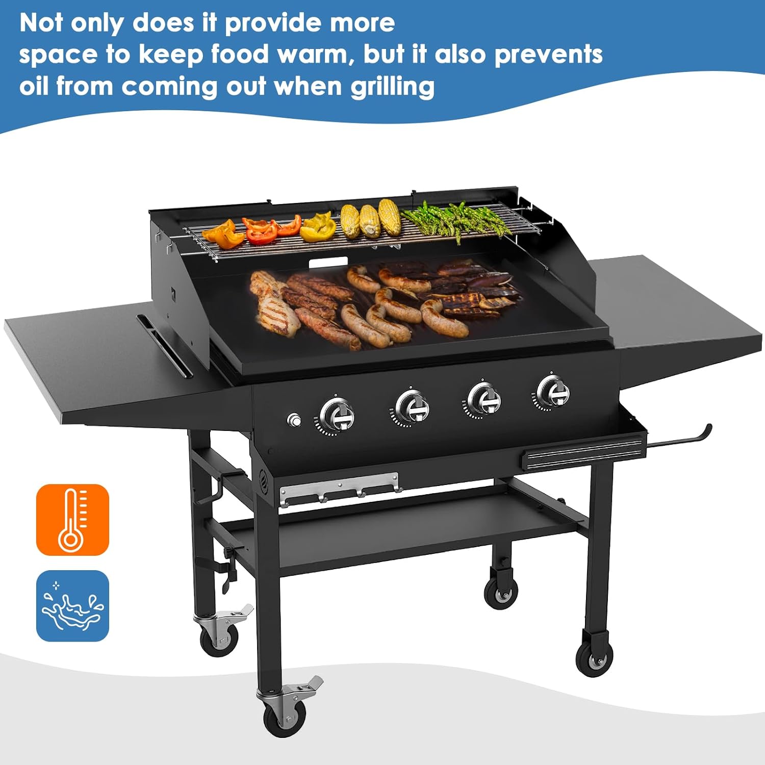 Universal Wind Guard and Warming Rack Set for Griddle 28-36 Inches