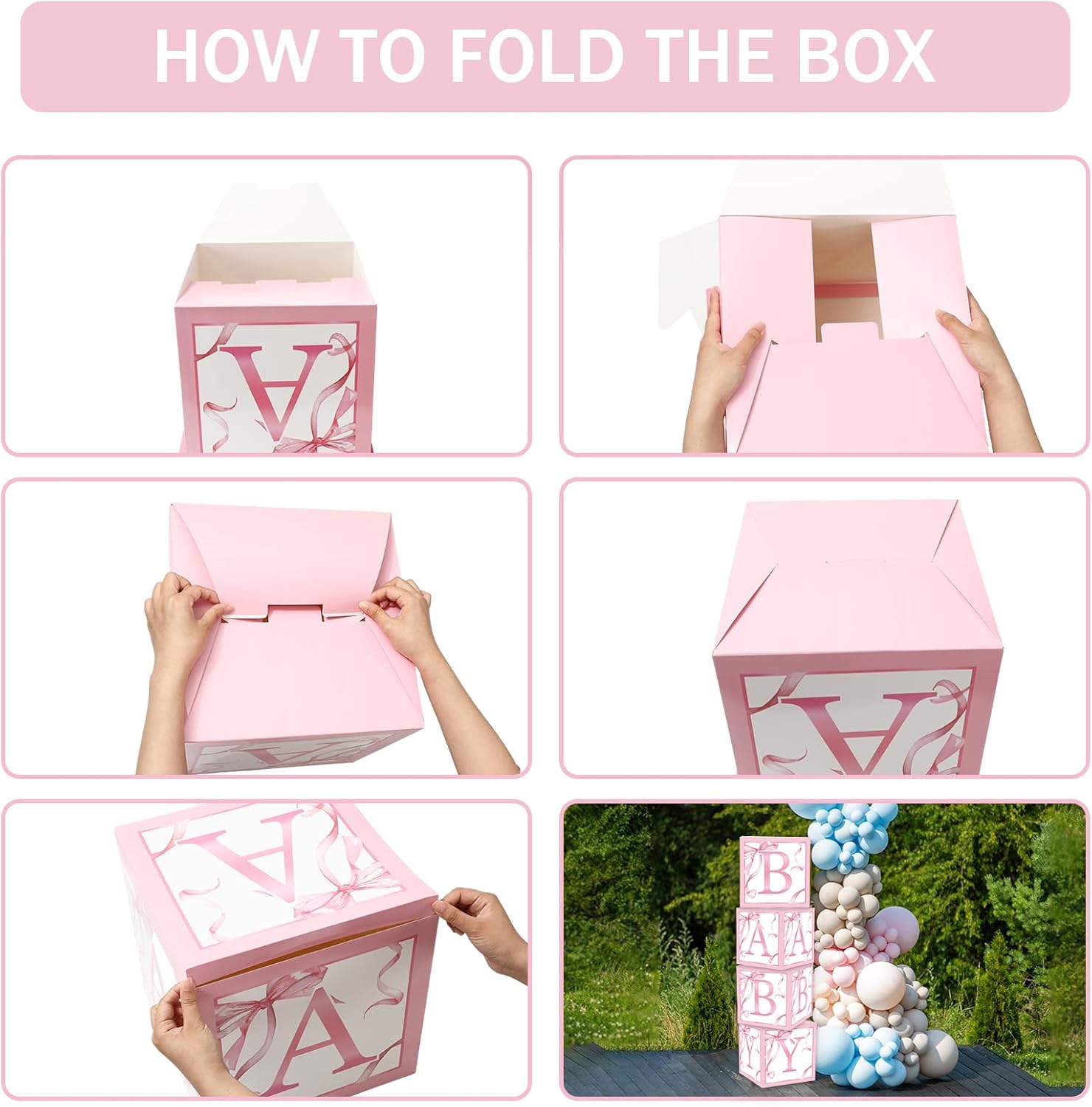 FYSUIMU 4Pcs Baby Shower Letter Box with Pink Bow Balloons