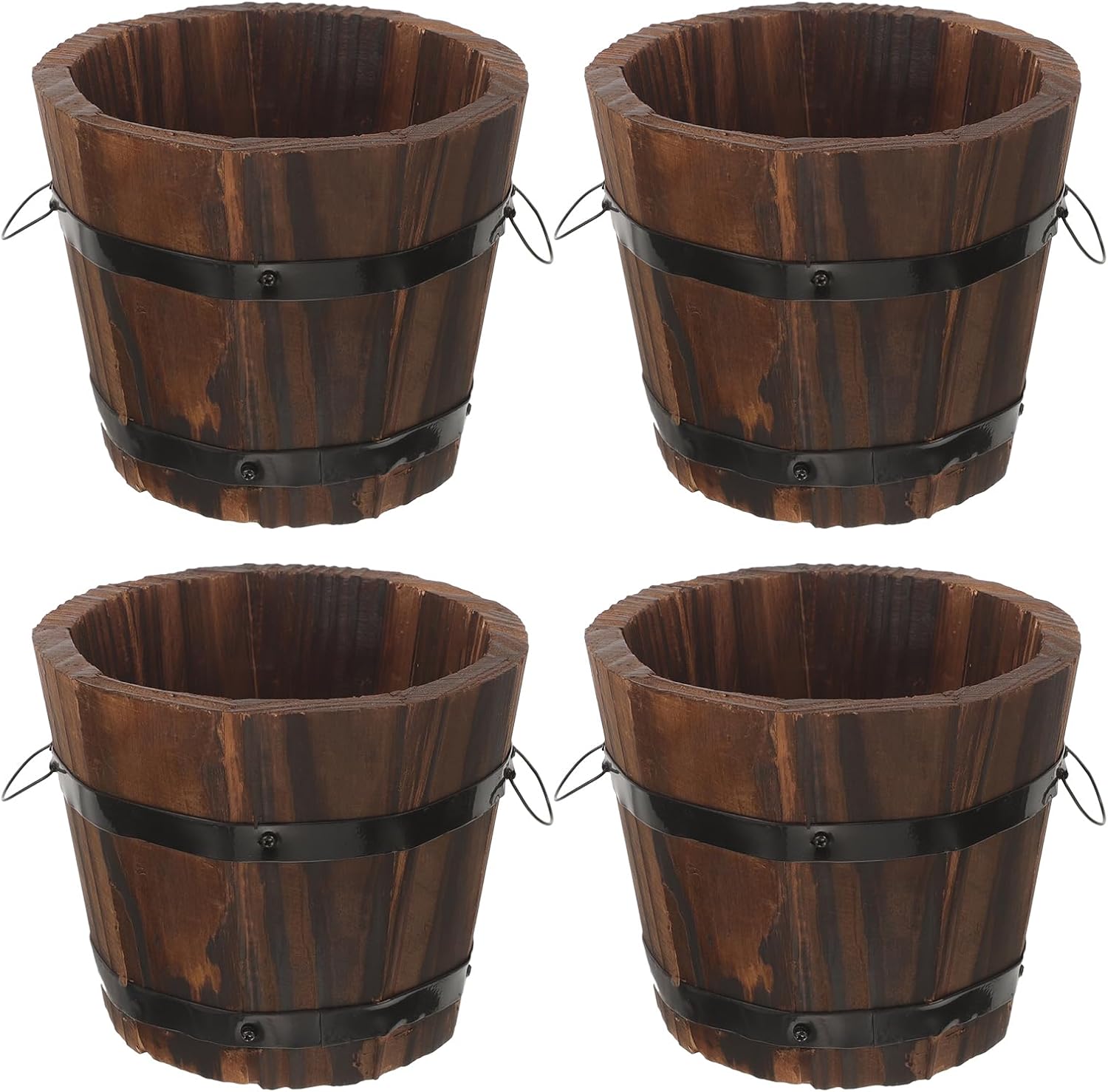 BESPORTBLE Rustic Wooden Barrel Planters 4pcs