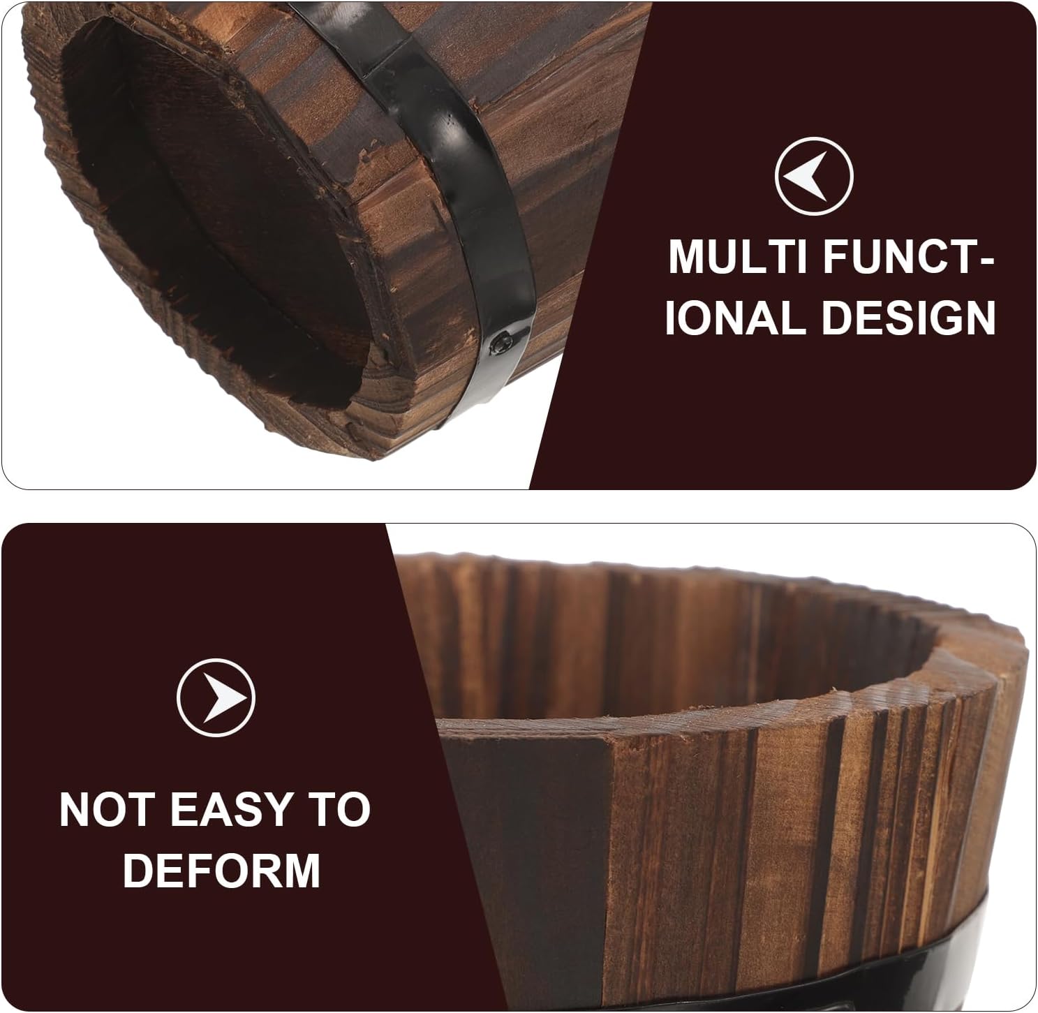 BESPORTBLE Rustic Wooden Barrel Planters 4pcs