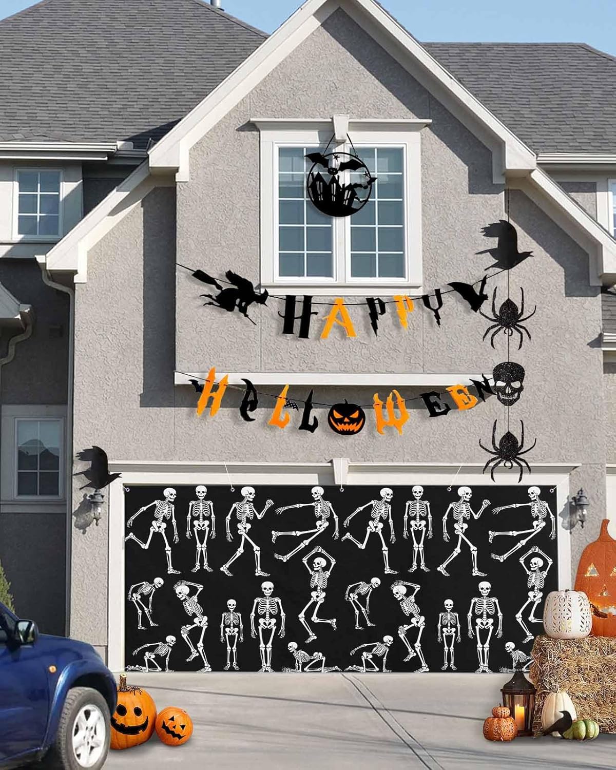 Happy Halloween Skeleton Skull Garage Door Cover 7x8ft