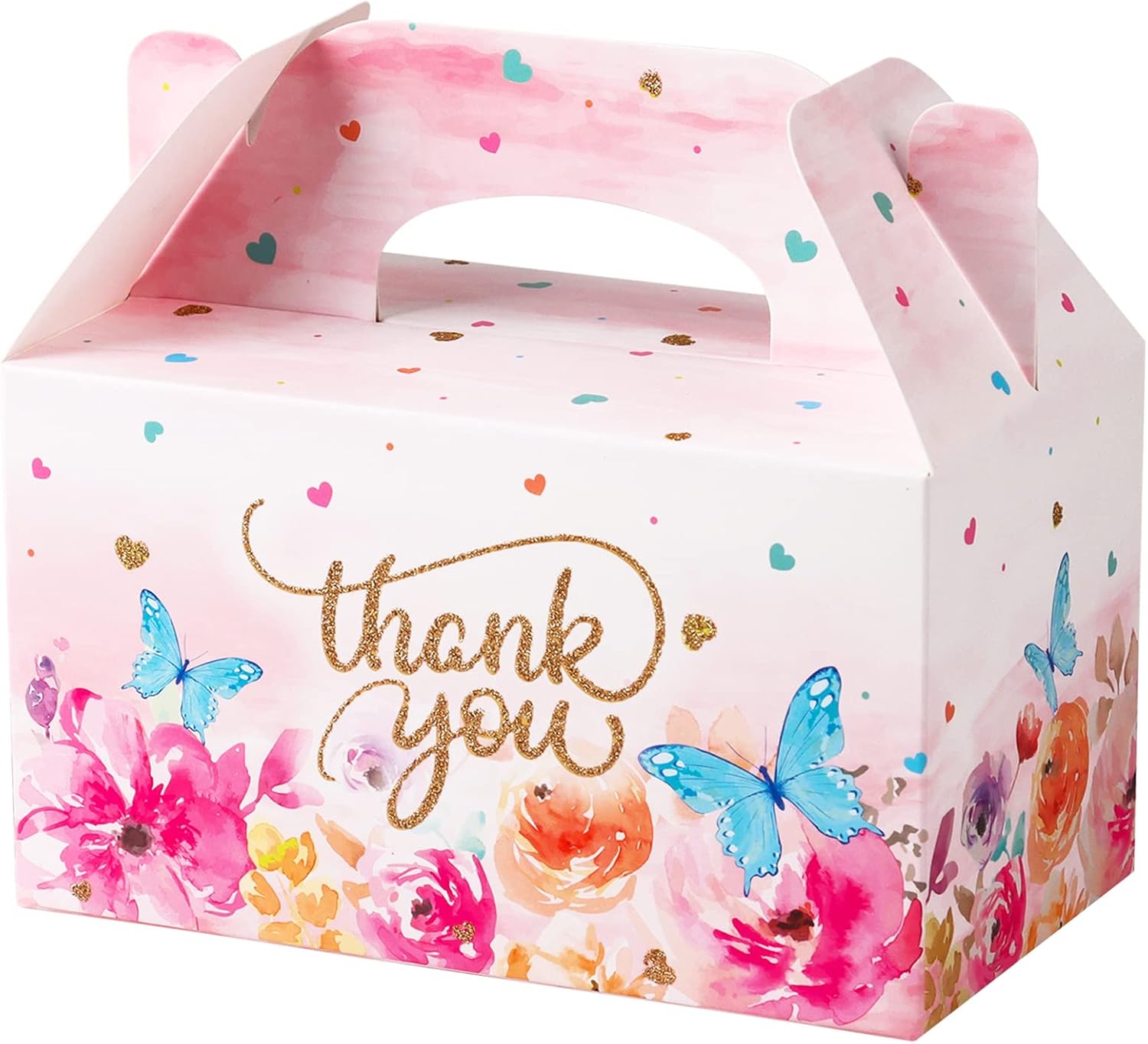 Thank You Treat Boxes 12 Pack Floral Gable Gift Boxes with Handles