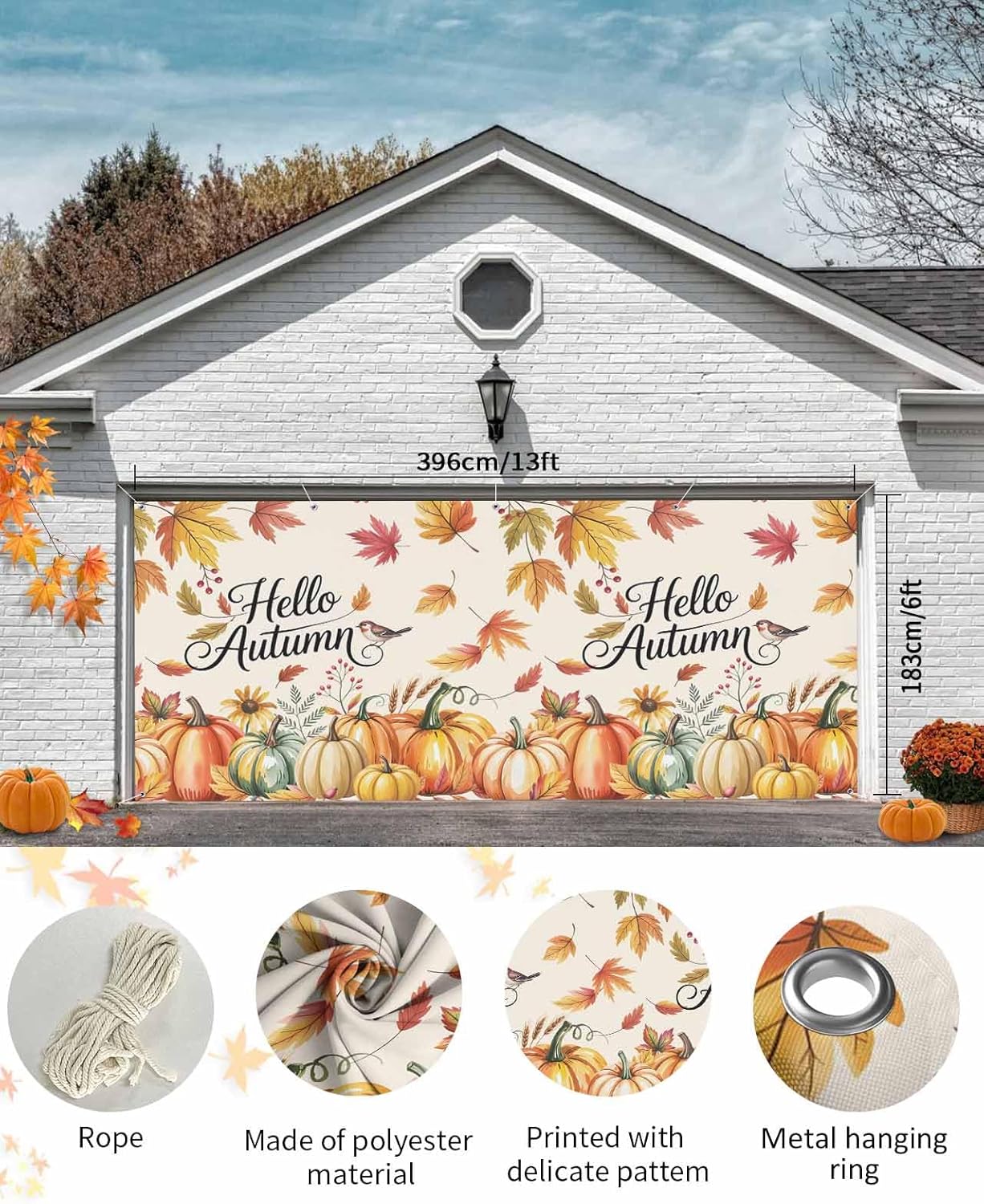 Fall Garage Door Banner 7x8 ft Hello Autumn Decor