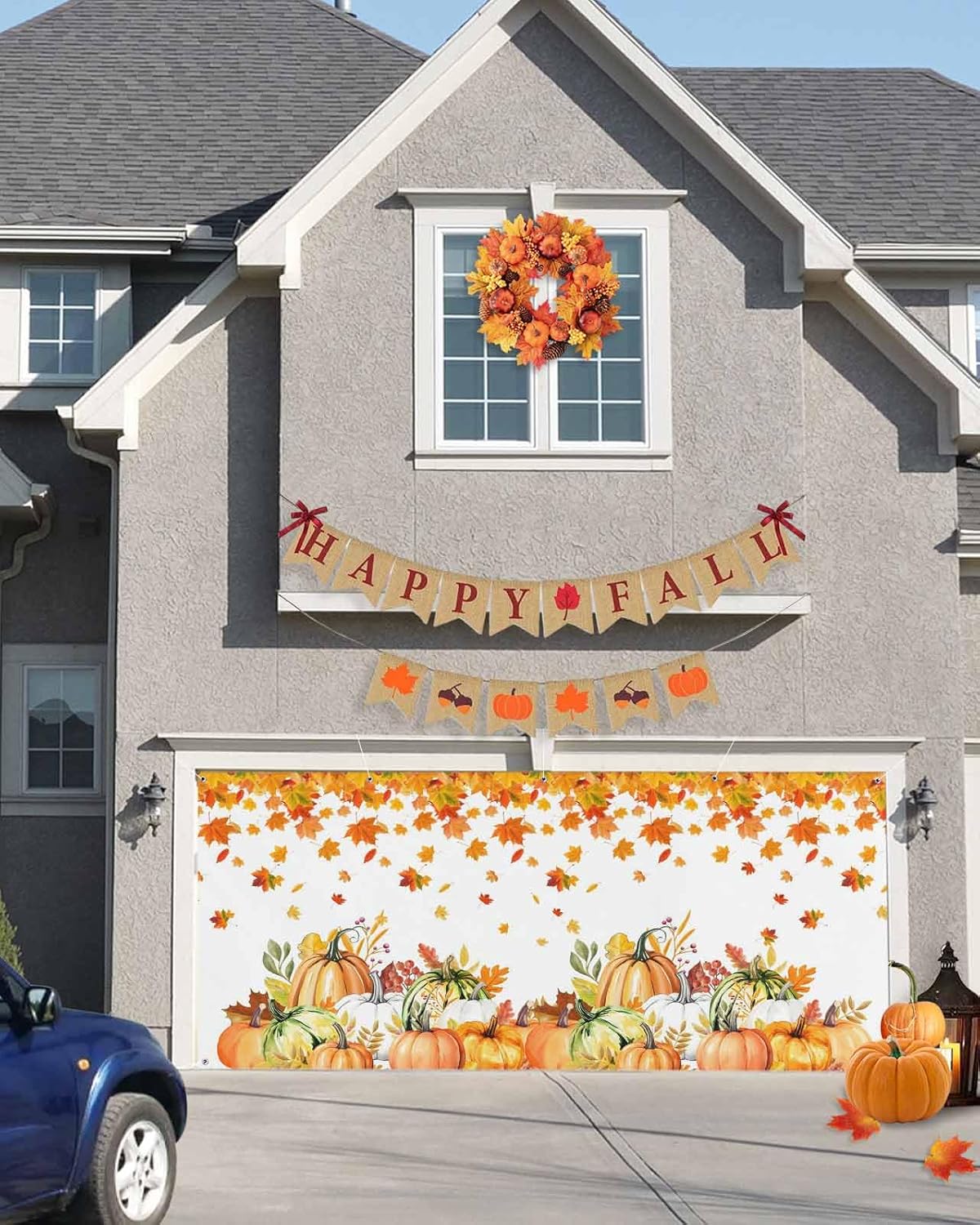 Thanksgiving Pumpkin Maple Leaves Garage Door Cover 7x8ft