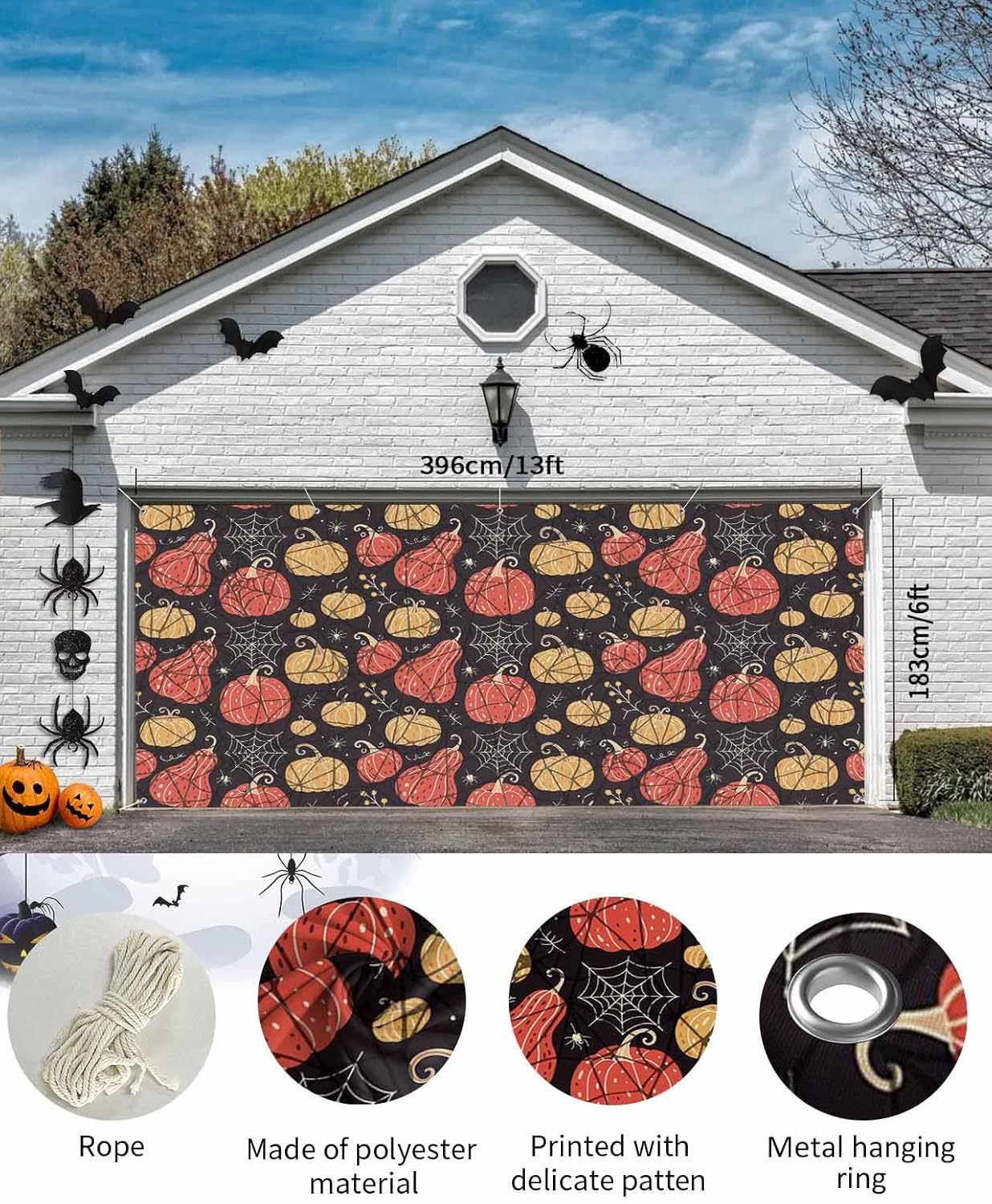 IDOWMAT Abstract Halloween Garage Door Cover 7x8ft
