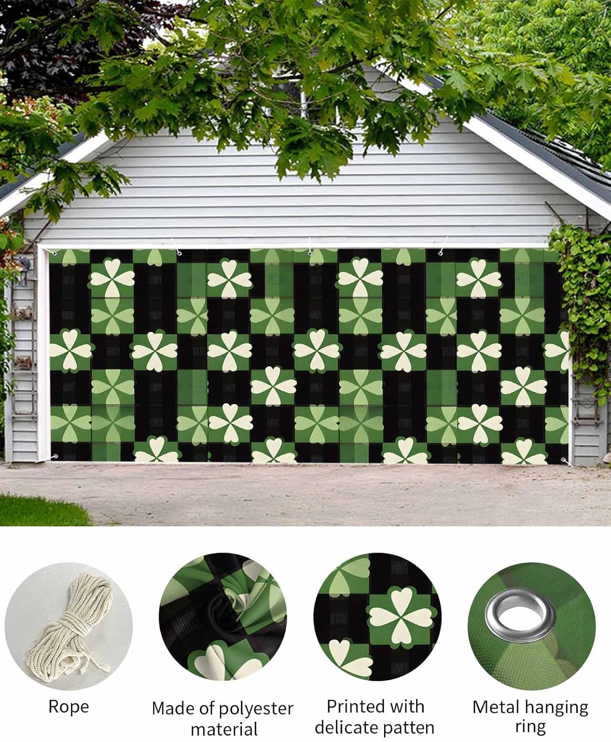 7x8ft St Patricks Day Plaid Garage Door Cover with Grommets
