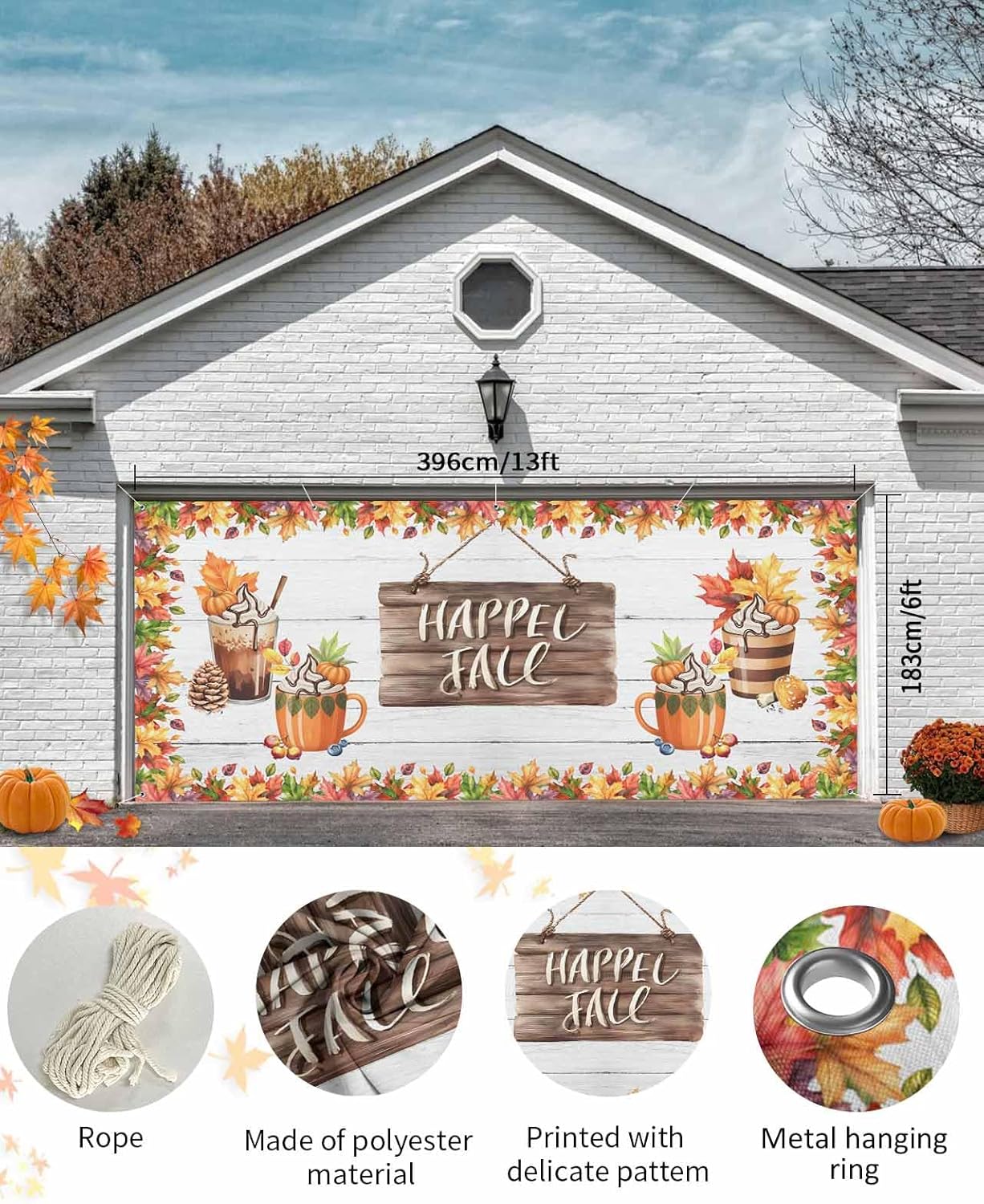 Fall Garage Door Banner 7x8 ft Thankful Decor