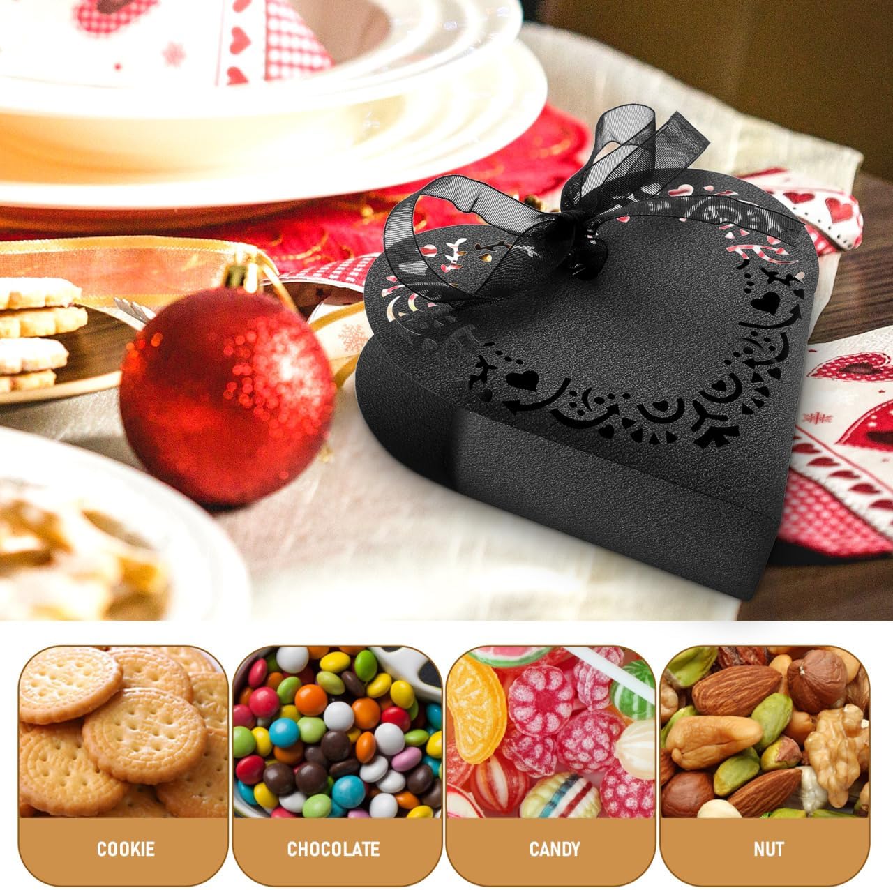 HOMSFOU Heart Shape Wedding Favor Boxes with Ribbons