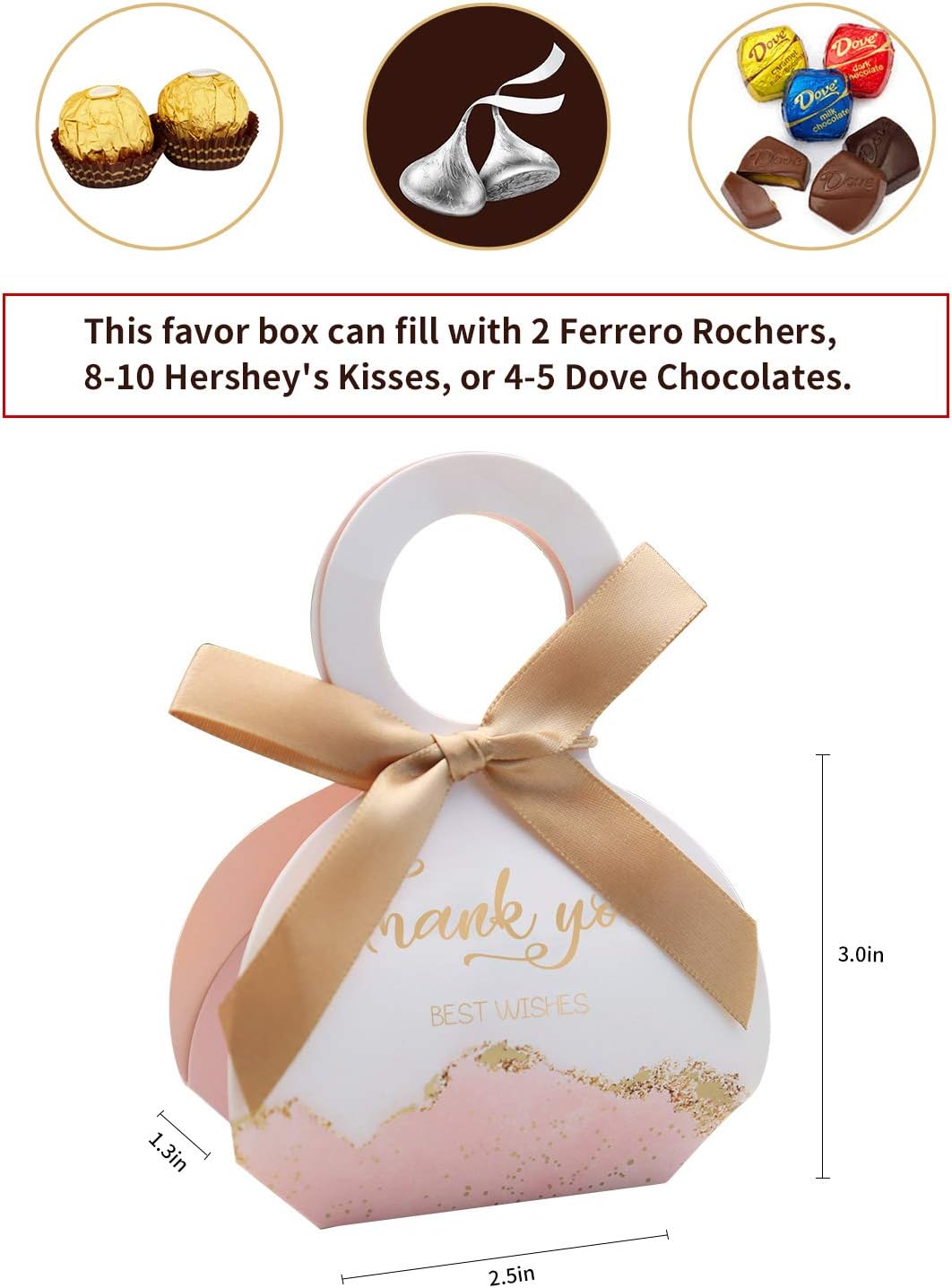 DORIS HOME 50 Pcs Pink Wedding Favor Boxes with Ribbons