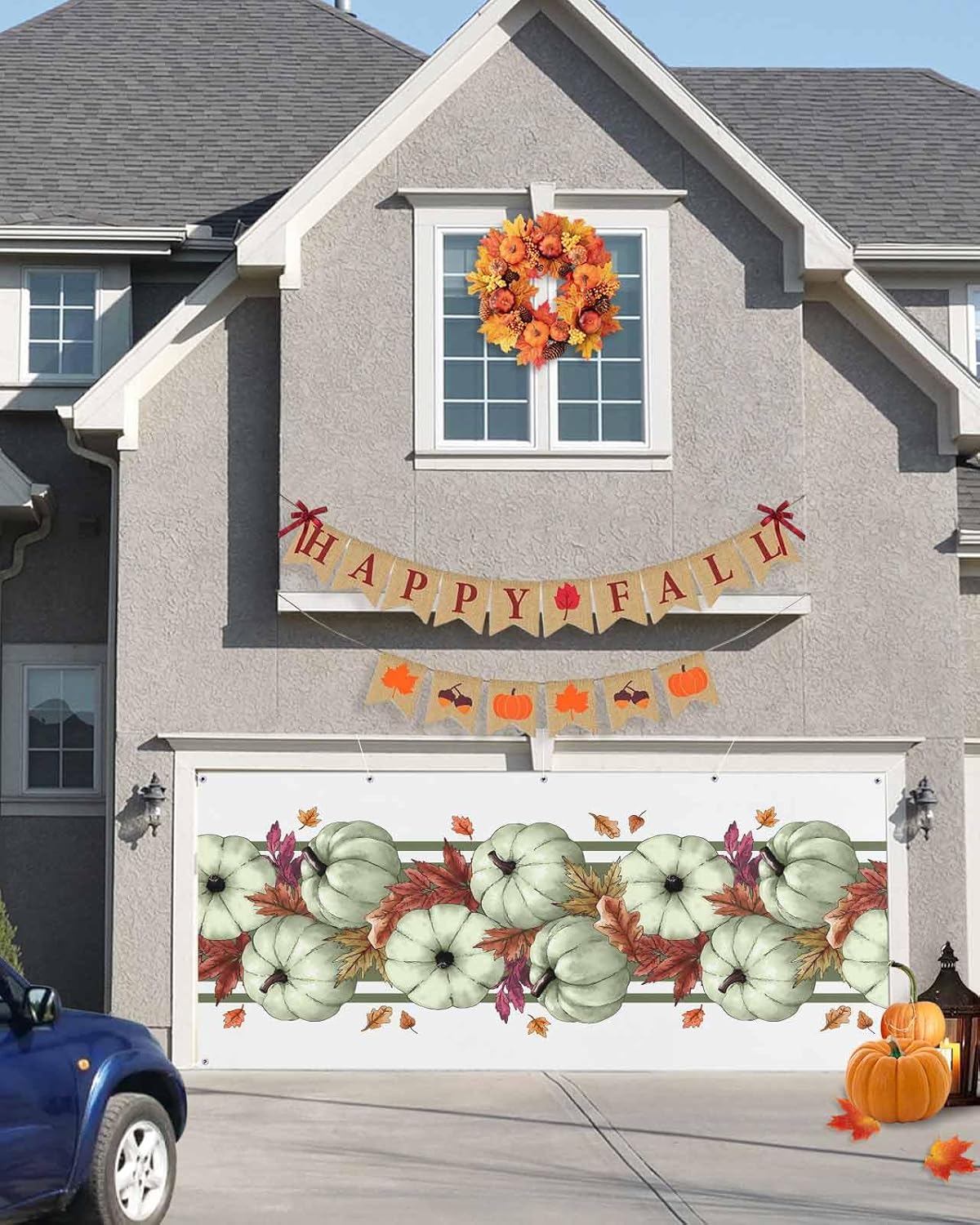 Thanksgiving Sage Green Pumpkin Garage Door Cover 7x8ft